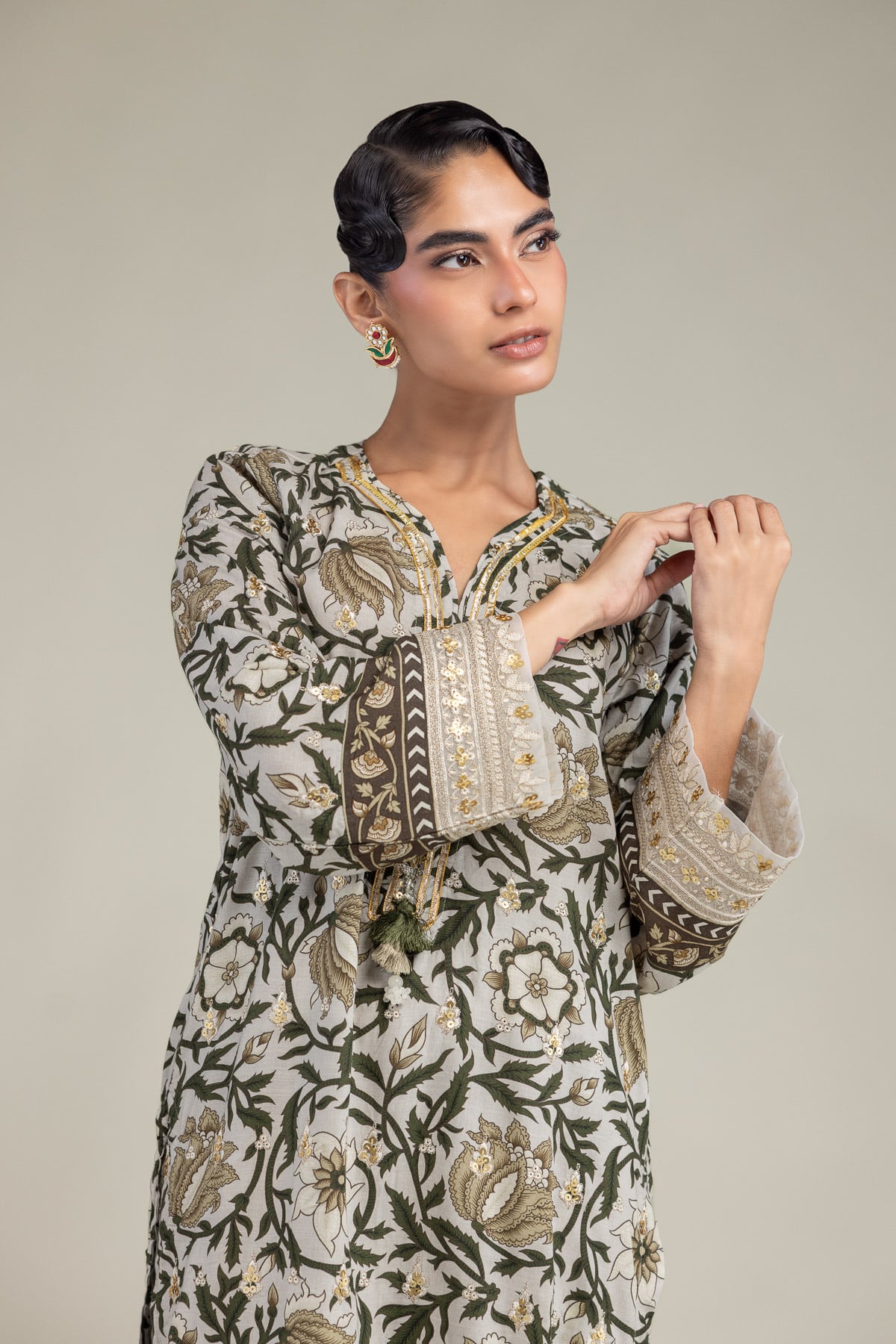 Embroidered Raw Silk Floral Silk Kurta - A22-26-214FH1-VG