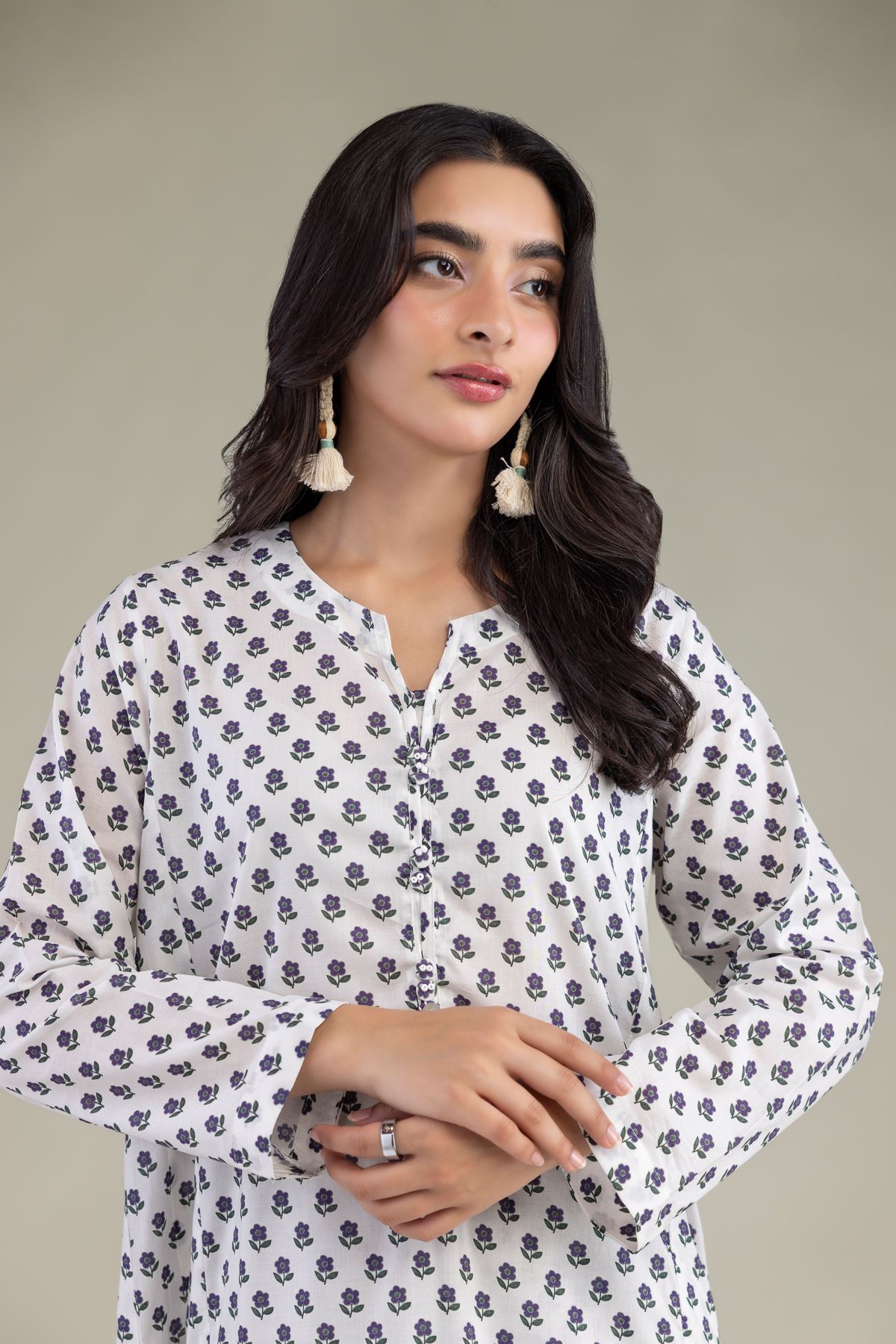 Printed Cambric White Cambric Kurta - 1-26-102-A-F-VG