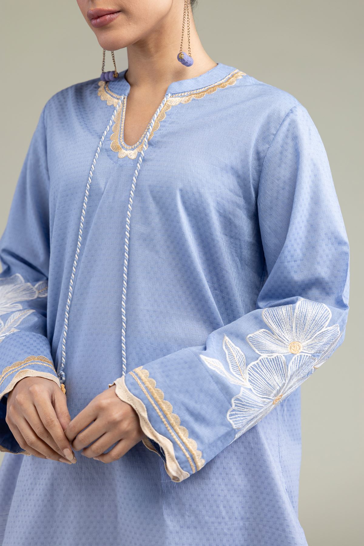 Embroidered Cotton Dobby Floral Scalloped Kurta - 1-26-211-A-F1-VG