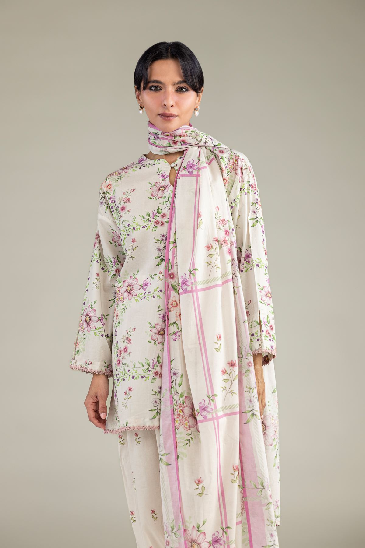 Printed Lawn Floral Lawn Dupatta - 1-26-102-A-F-VG