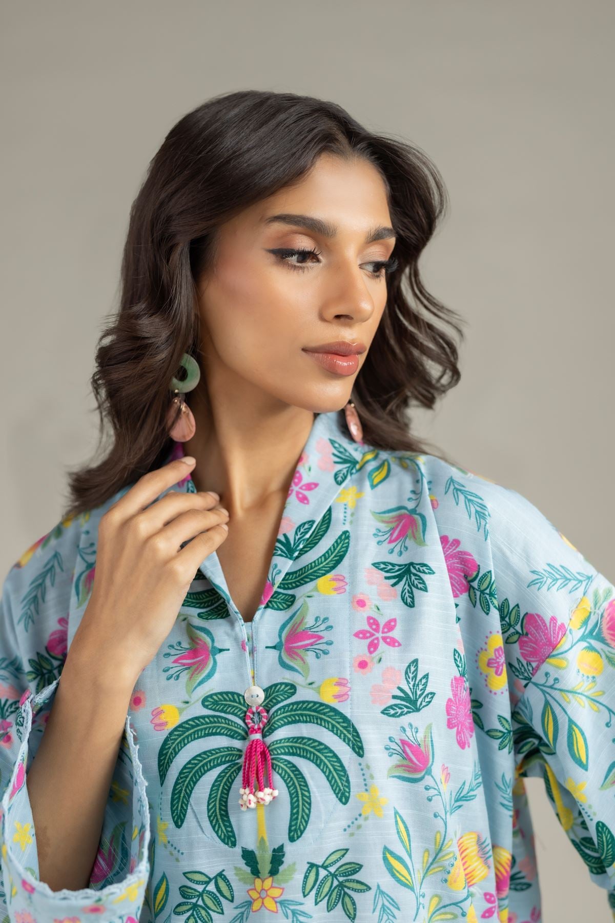 Printed Khaddar Kurta - 25-10-12E10-09TB-VG