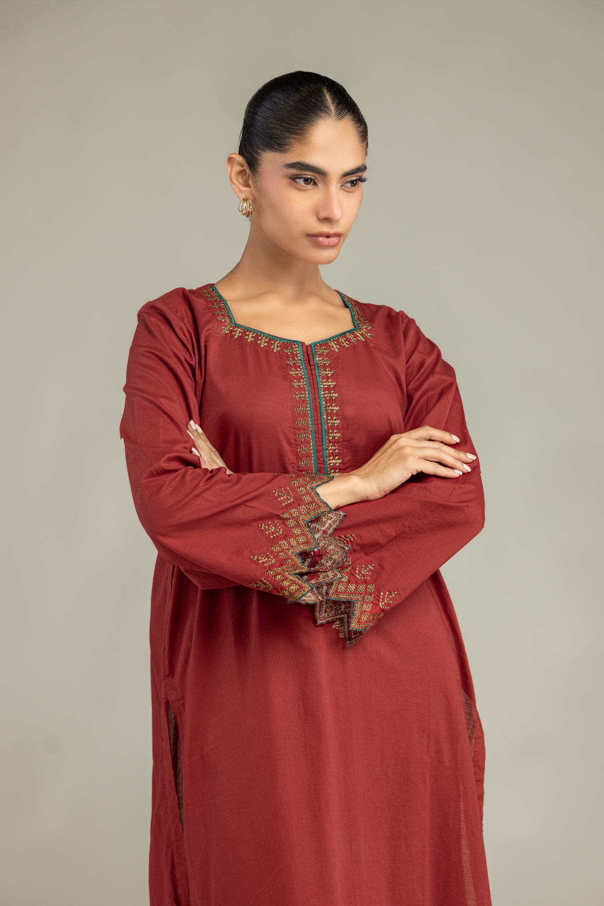 Embroidered Cambric Long Cambric Kurta - 1-26-102-A-F-VG