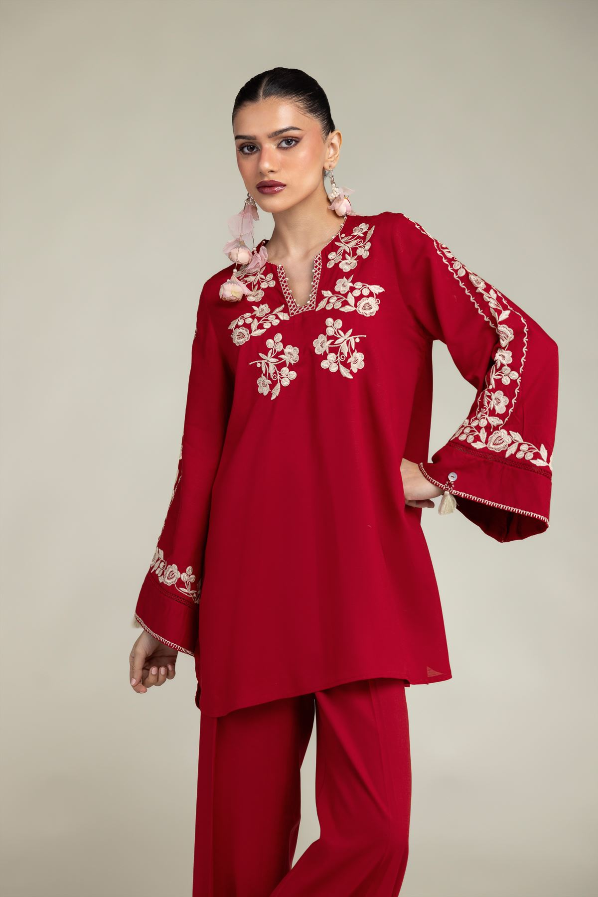 Embroidered Raw Silk Red Silk Kurta - 1-26-245-A-D2-VG
