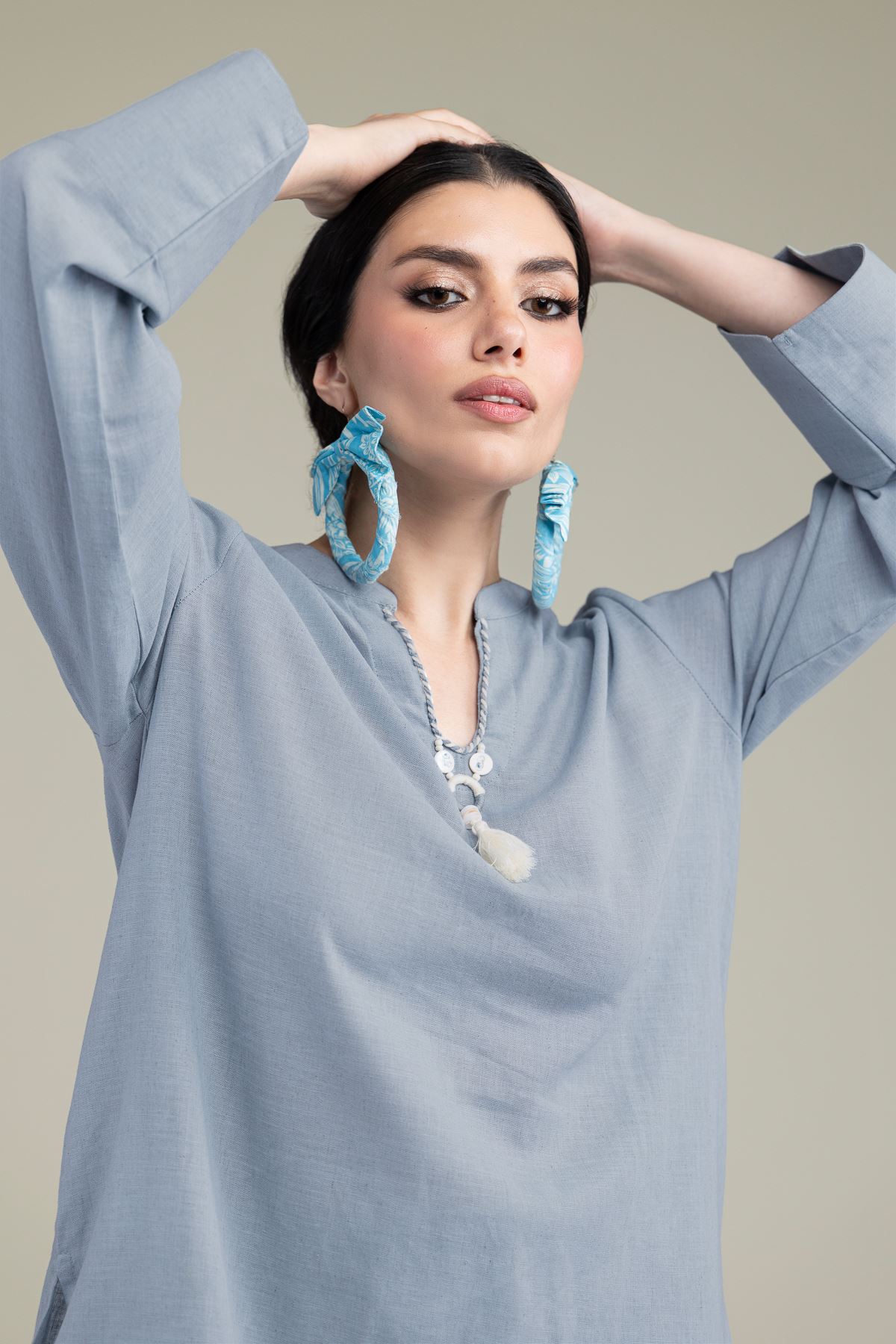 Dyed Blended Linen Short Solid Kurta - T-A33-26-206FG2-VG
