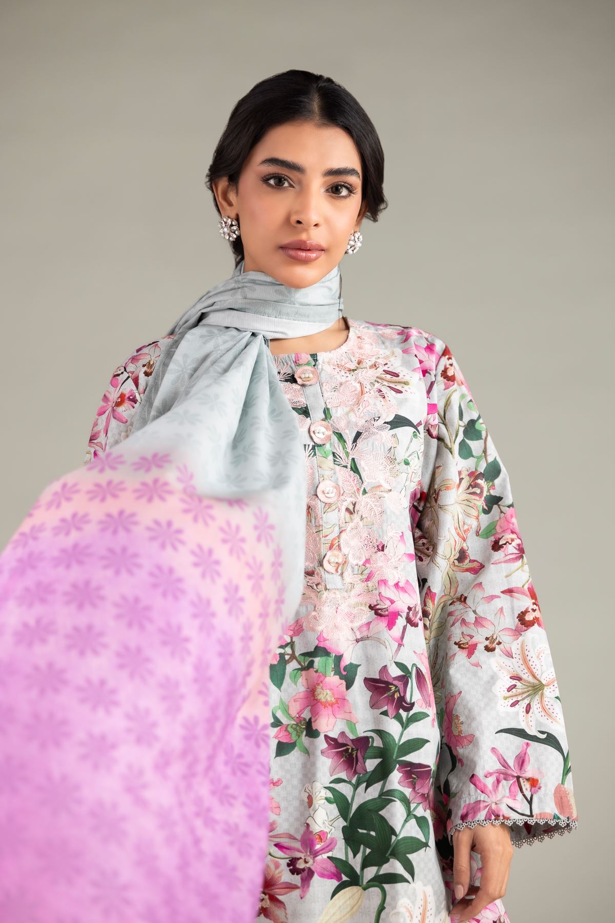Printed Textured Lawn Dupatta - 1-26-130-A-C-VG