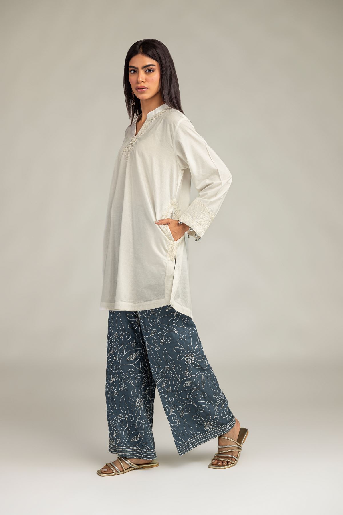 Embroidered Cotton Dobby Cotton Dobby Pants - 1-26-305-A-H2-VG