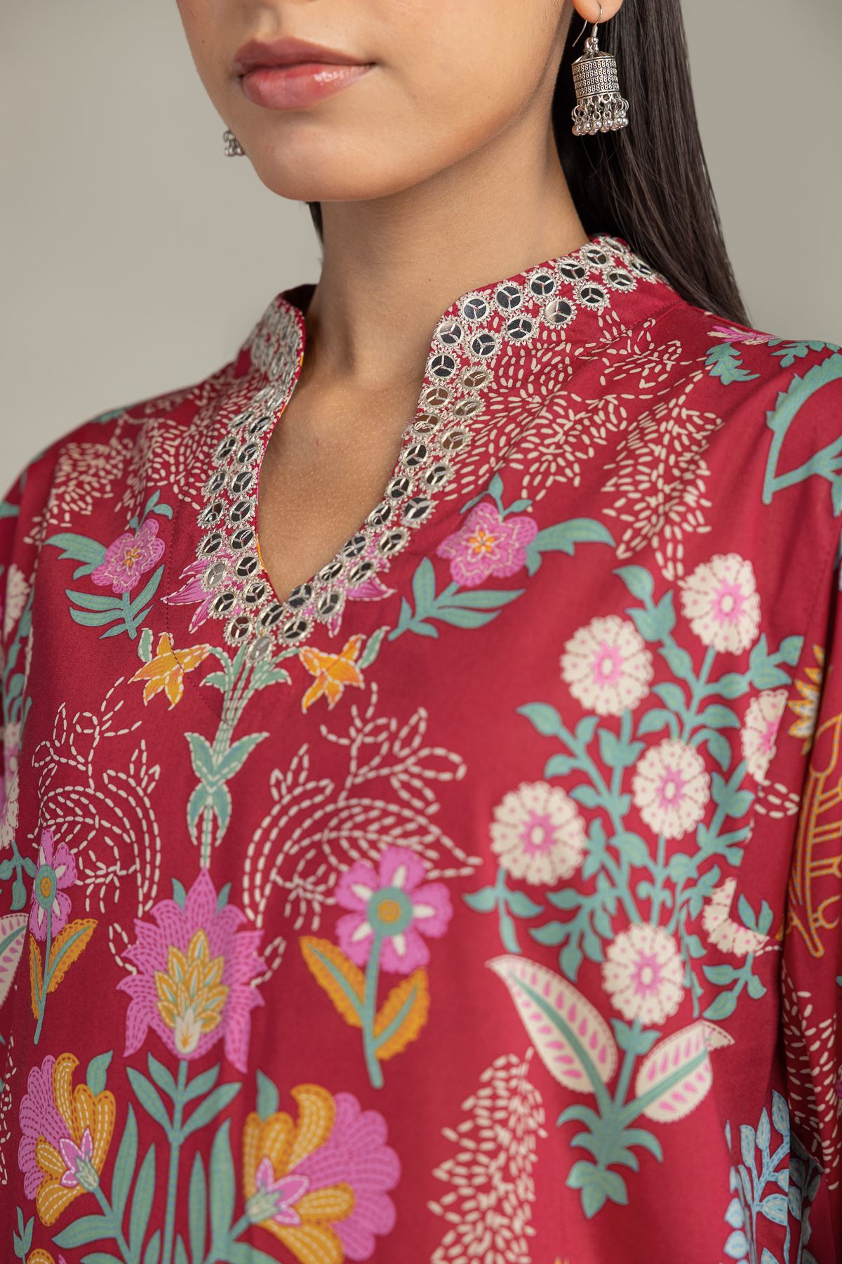 Embroidered Cotton Viscose Floral Red Kurta - 1-26-234-A-C2-VG