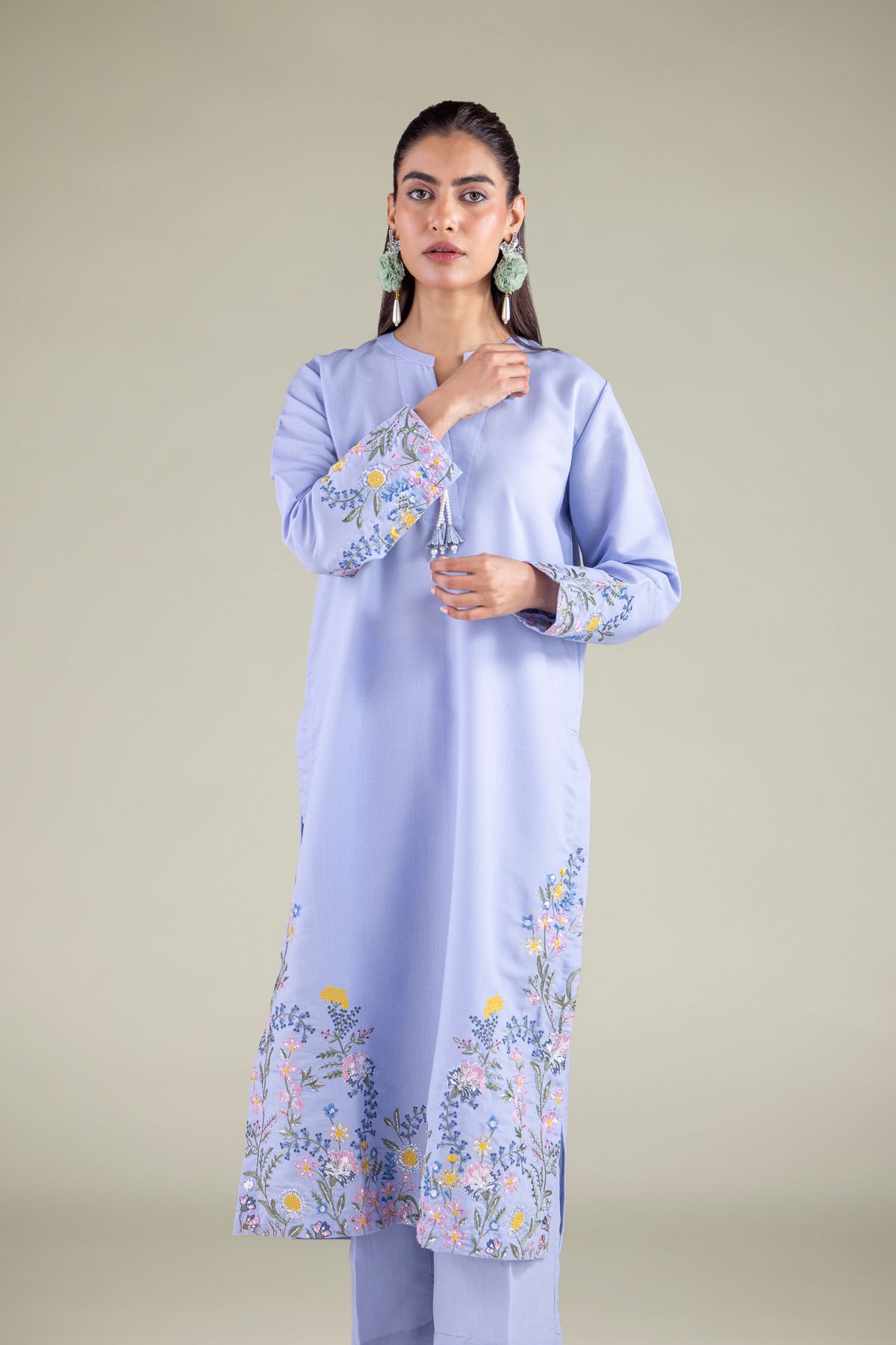 Embroidered Mesuri Floral Longline Kurta - 2-26-101-A-D-VG
