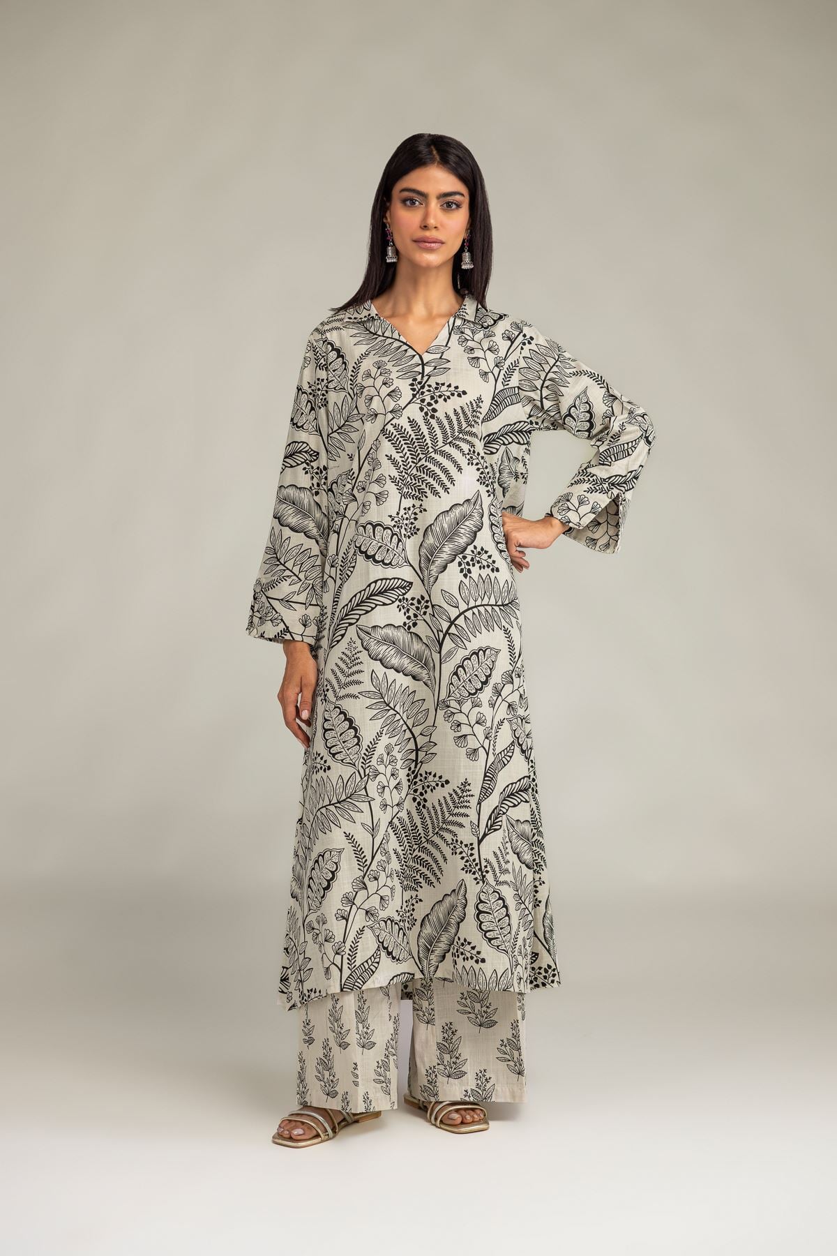 Printed Textured Cotton Printed Cotton Pants - 12-26-301-A-E1-VG