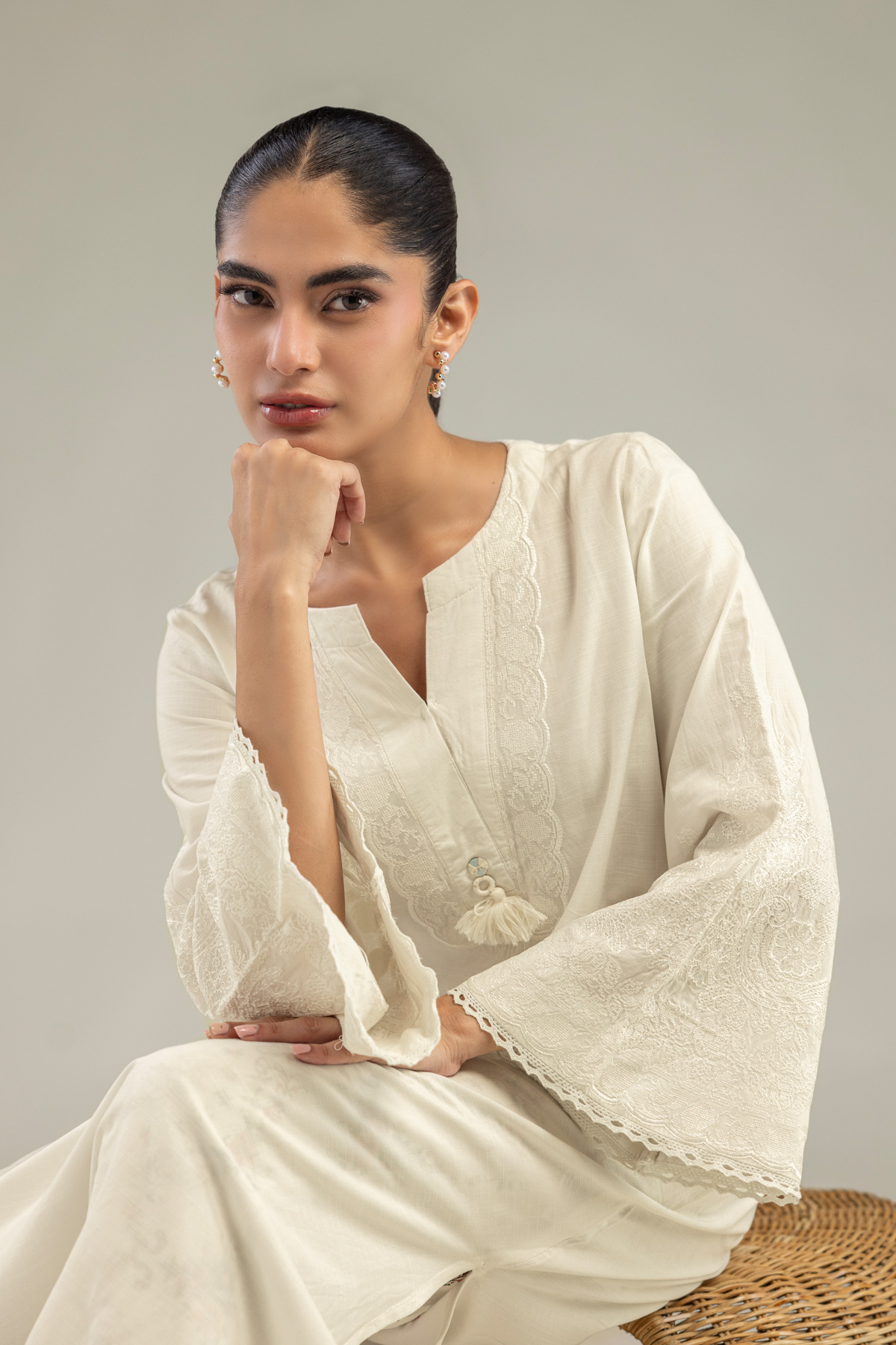 Embroidered Raw Silk Off-White Silk Kurta - 1-26-102-A-F-VG