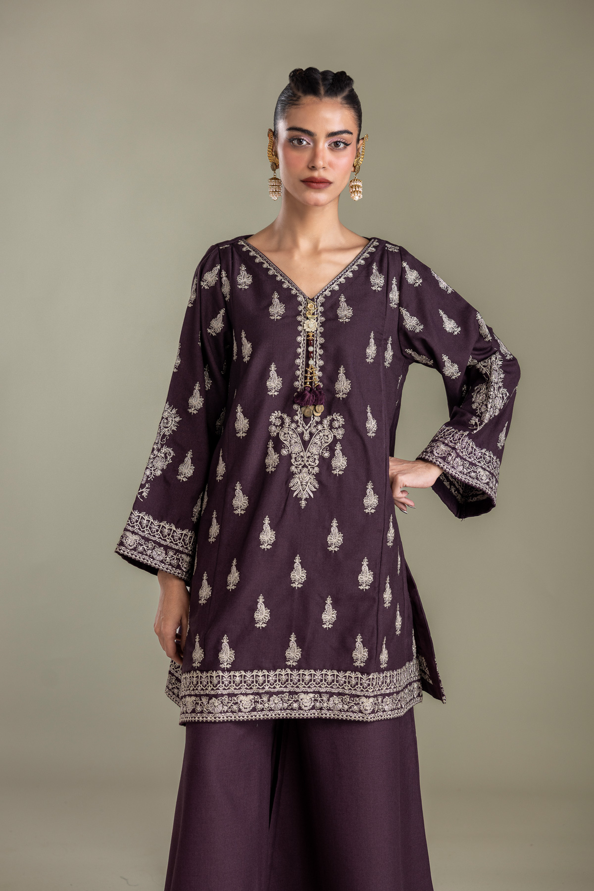 Embroidered Heavy Blended Viscose Purple Viscose Kurta - 1-26-433-A-C1-VG