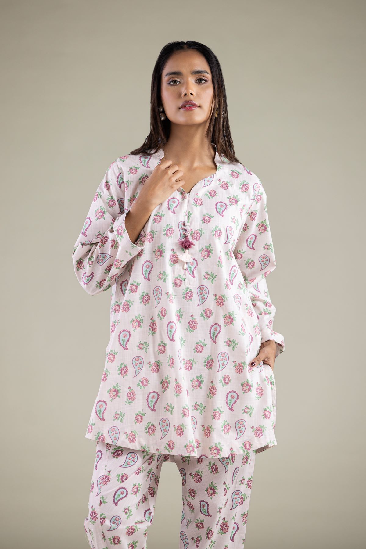 Embroidered Textured Cotton Kurta - 1-26-143-A-H-VG