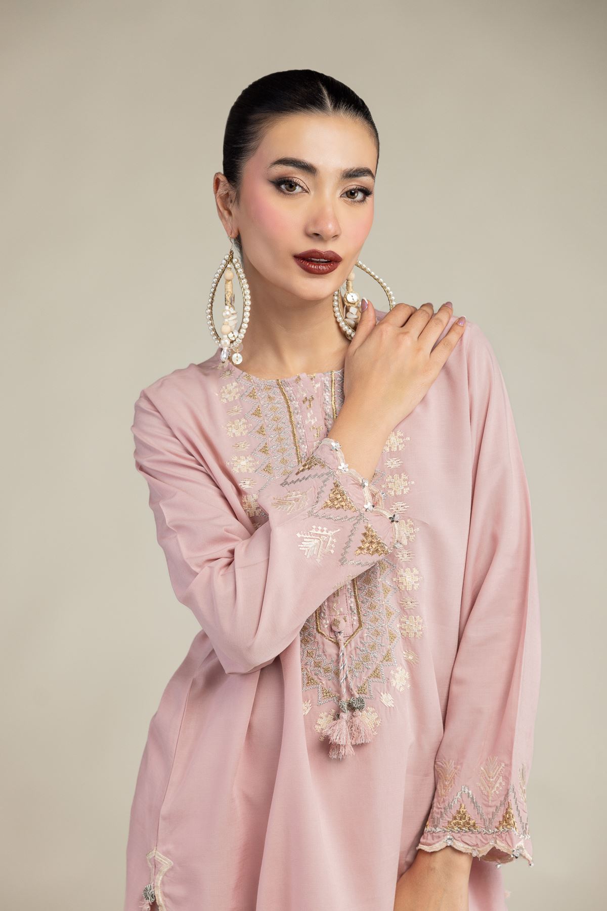 Embroidered Raw Silk Short Silk Kurta - 2-26-212-A-C1-VG