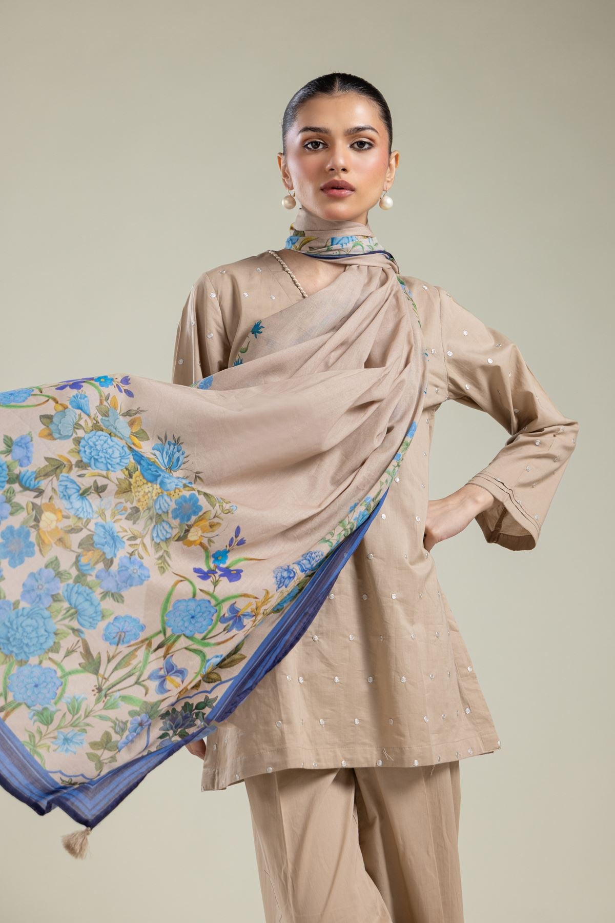 Embroidered Lawn Beige Lawn Dupatta - 25-09-10E4-05TA-VG