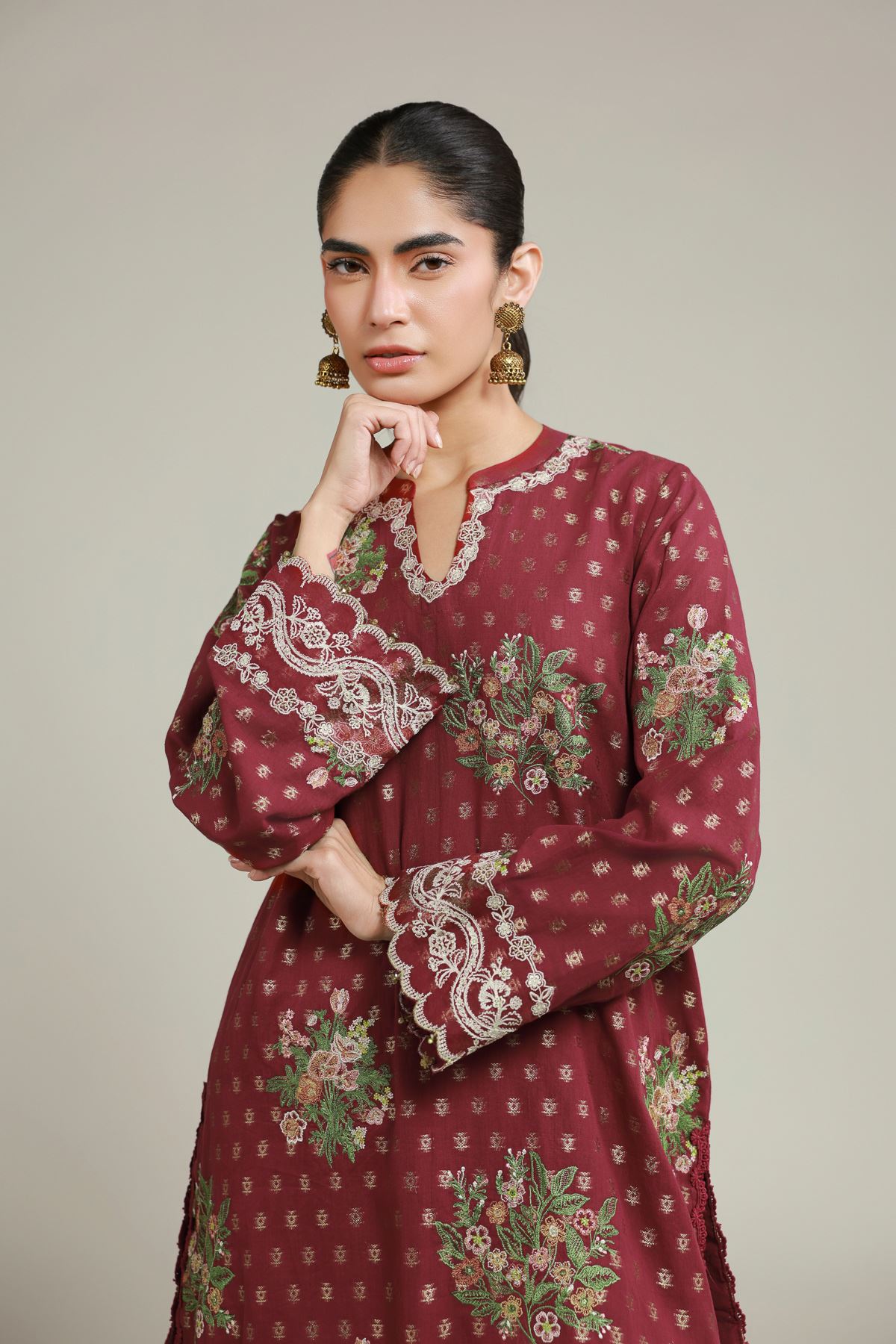 Embroidered Jacquard Maroon Tailored Suit - T-A113-26-101EG2-VG
