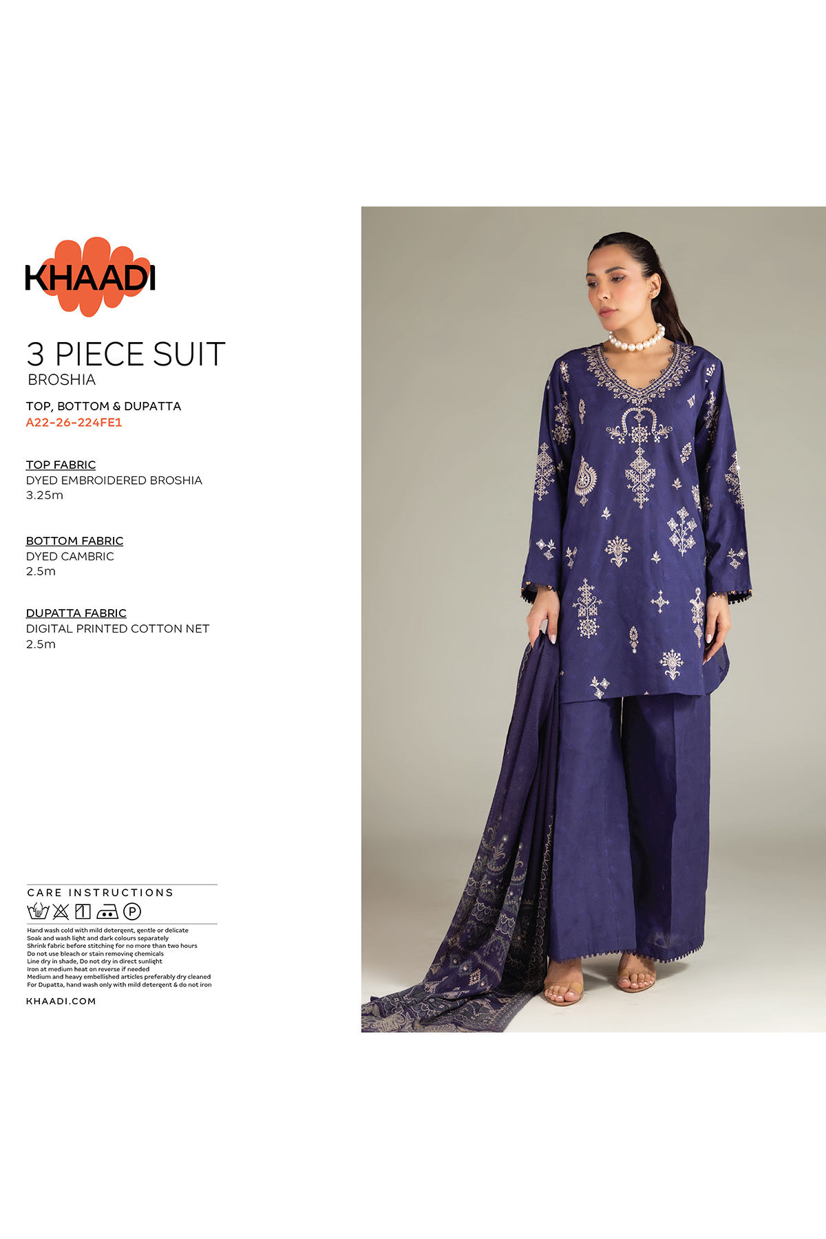 Embroidered Broshia Fabrics 3 Piece - 1-26-102-A-F-VG