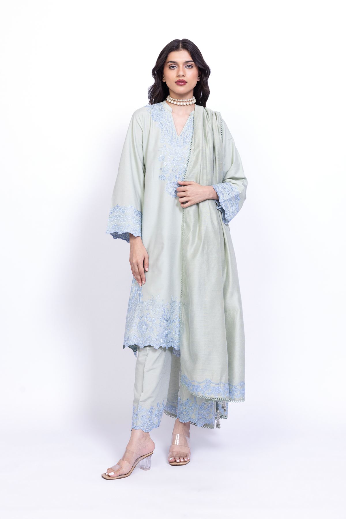 Embroidered Raw Silk Kurta - 25-09-12E2-01TA-VG
