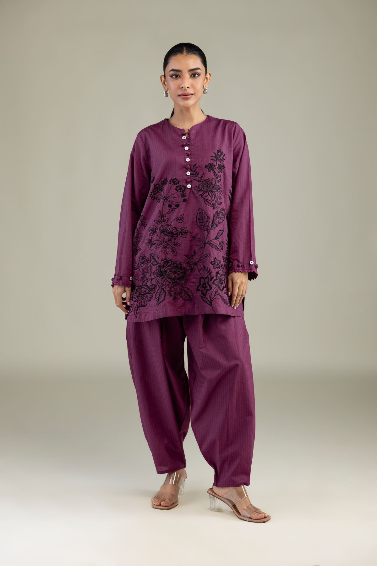 Embroidered Cotton Dobby Cotton Solid Pants - 1-26-216-B-C2-VG