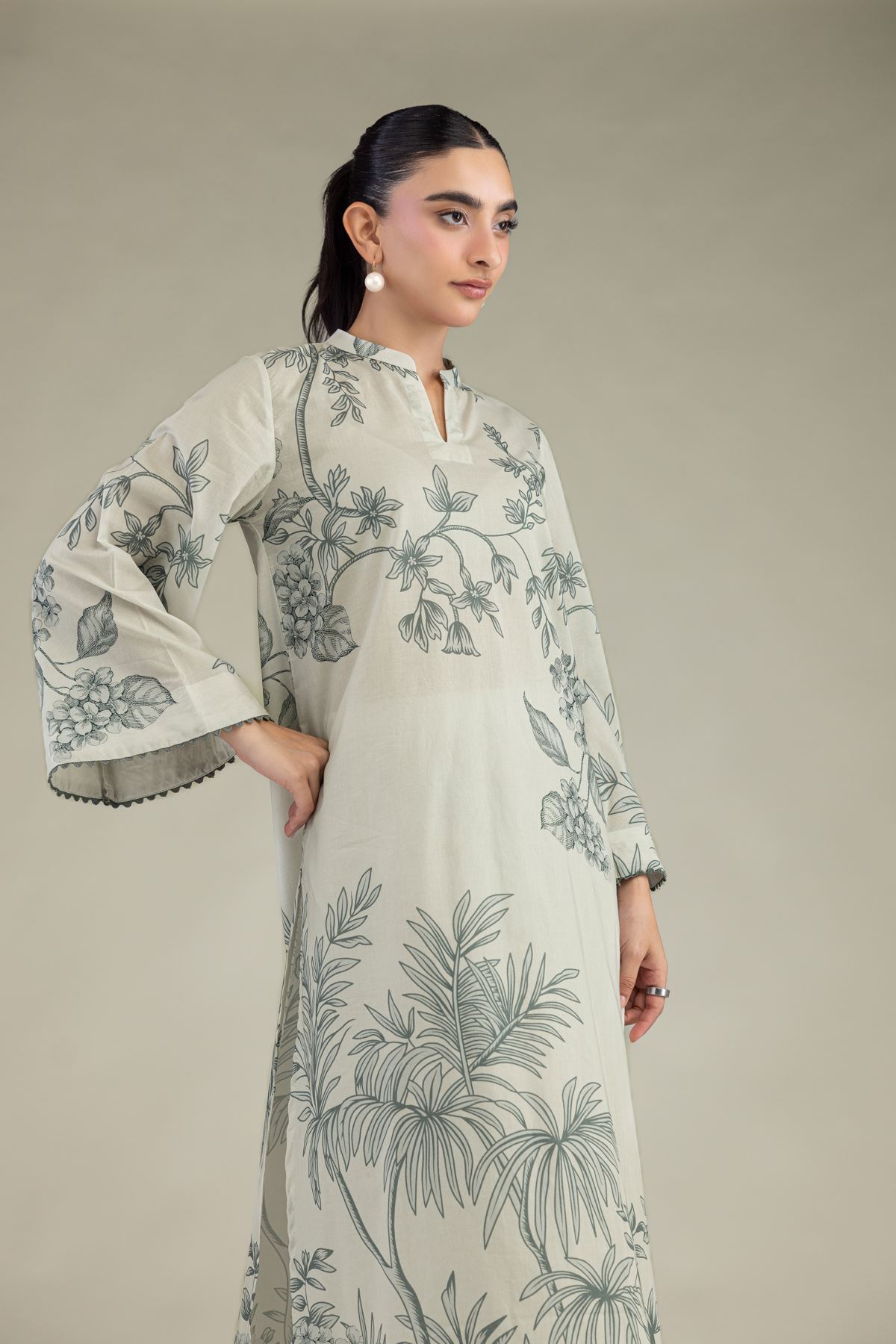 Printed Cambric Floral Cambric Kurta - 1-26-102-A-F-VG