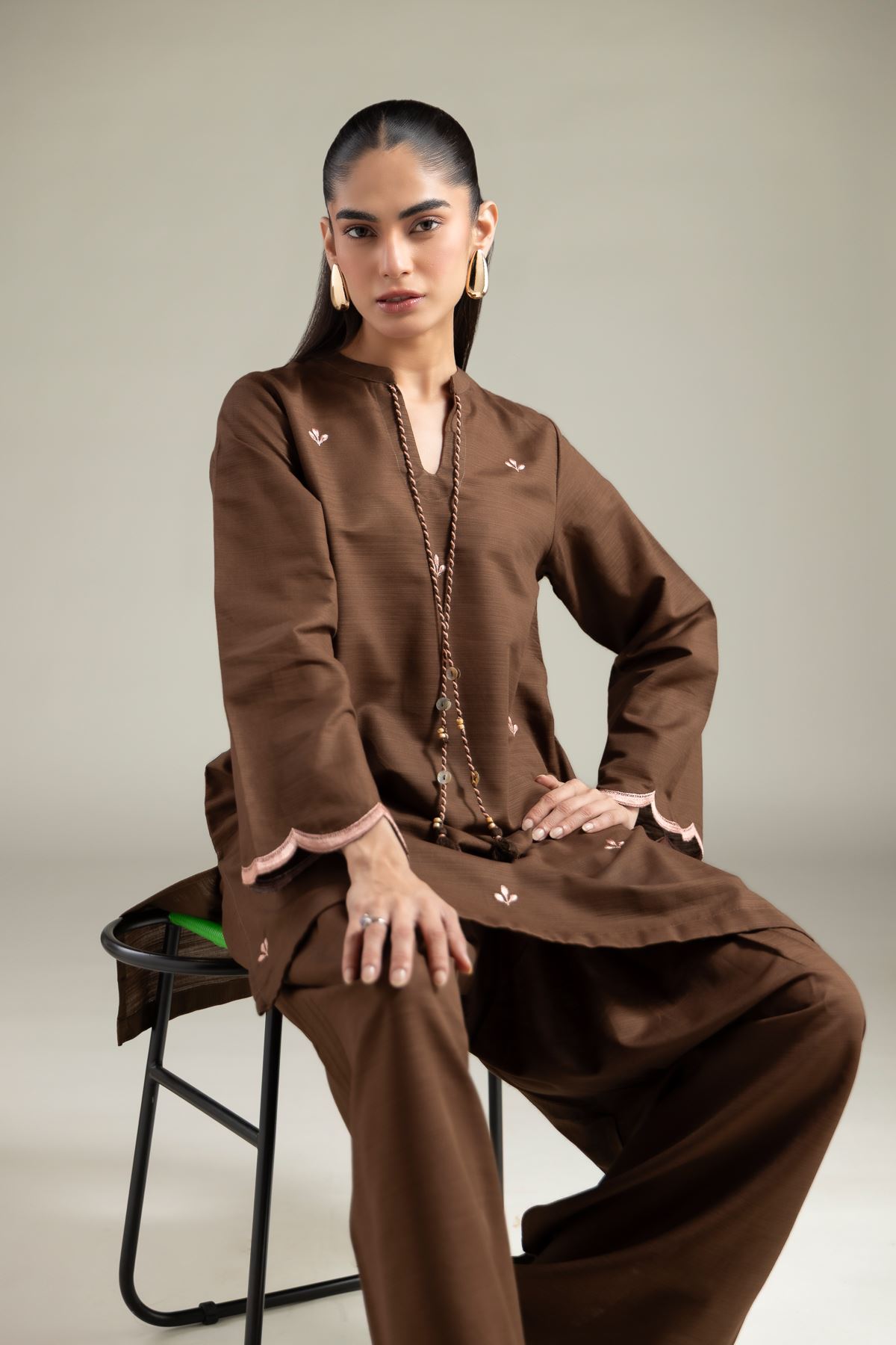 Embroidered Textured Cotton Kurta - 1-26-125-A-E-VG