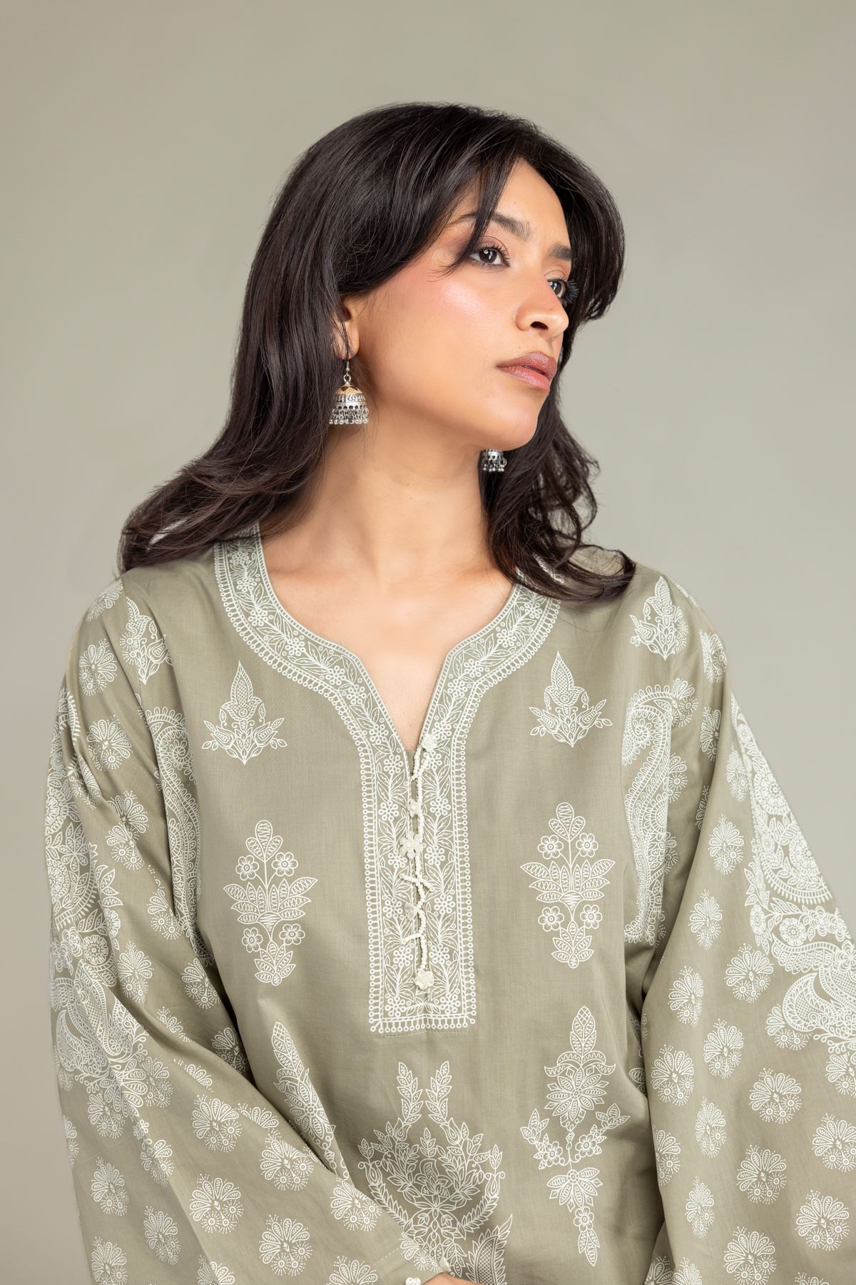Printed Cambric Beige Cambric Kurta - 1-26-301-B-I1-VG