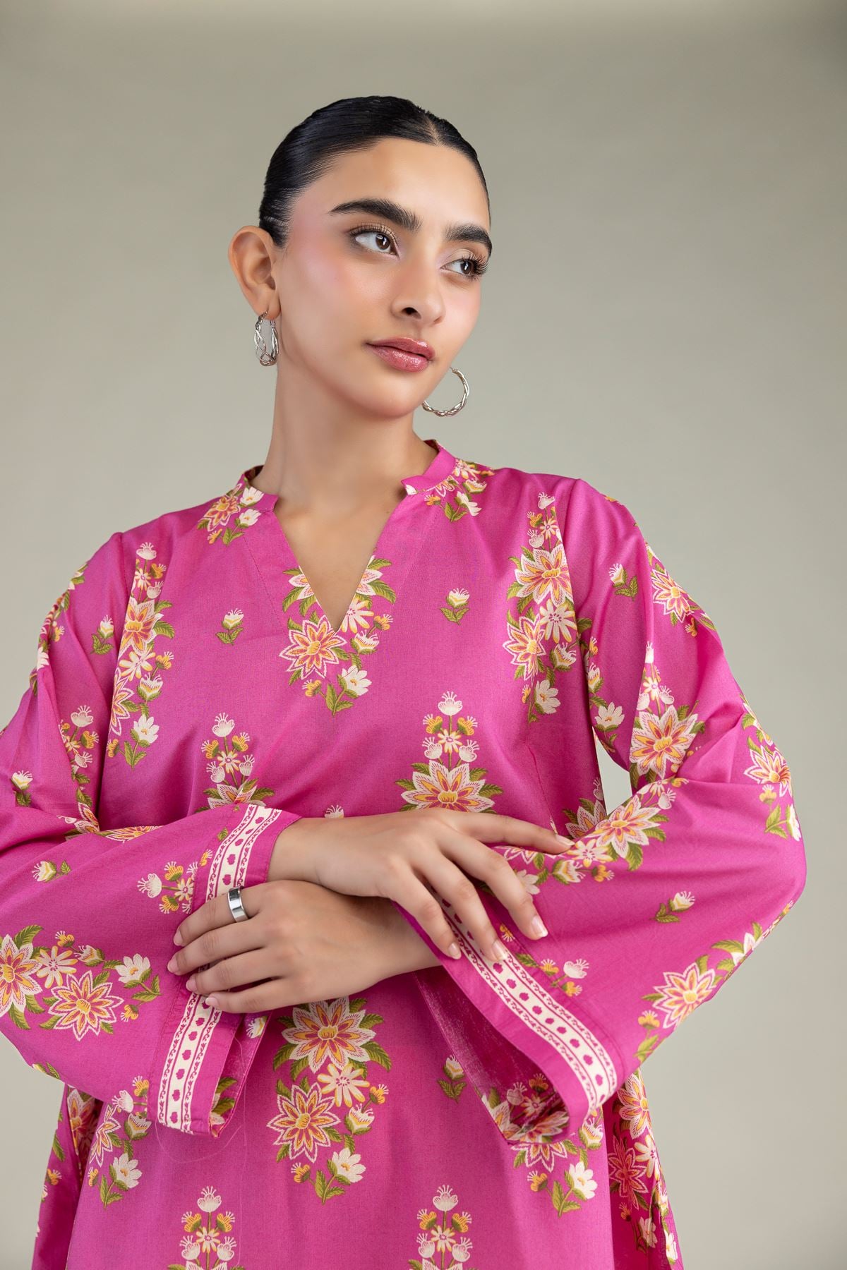 Printed Cambric Floral Cambric Kurta - 8-26-303-A-C1-VG