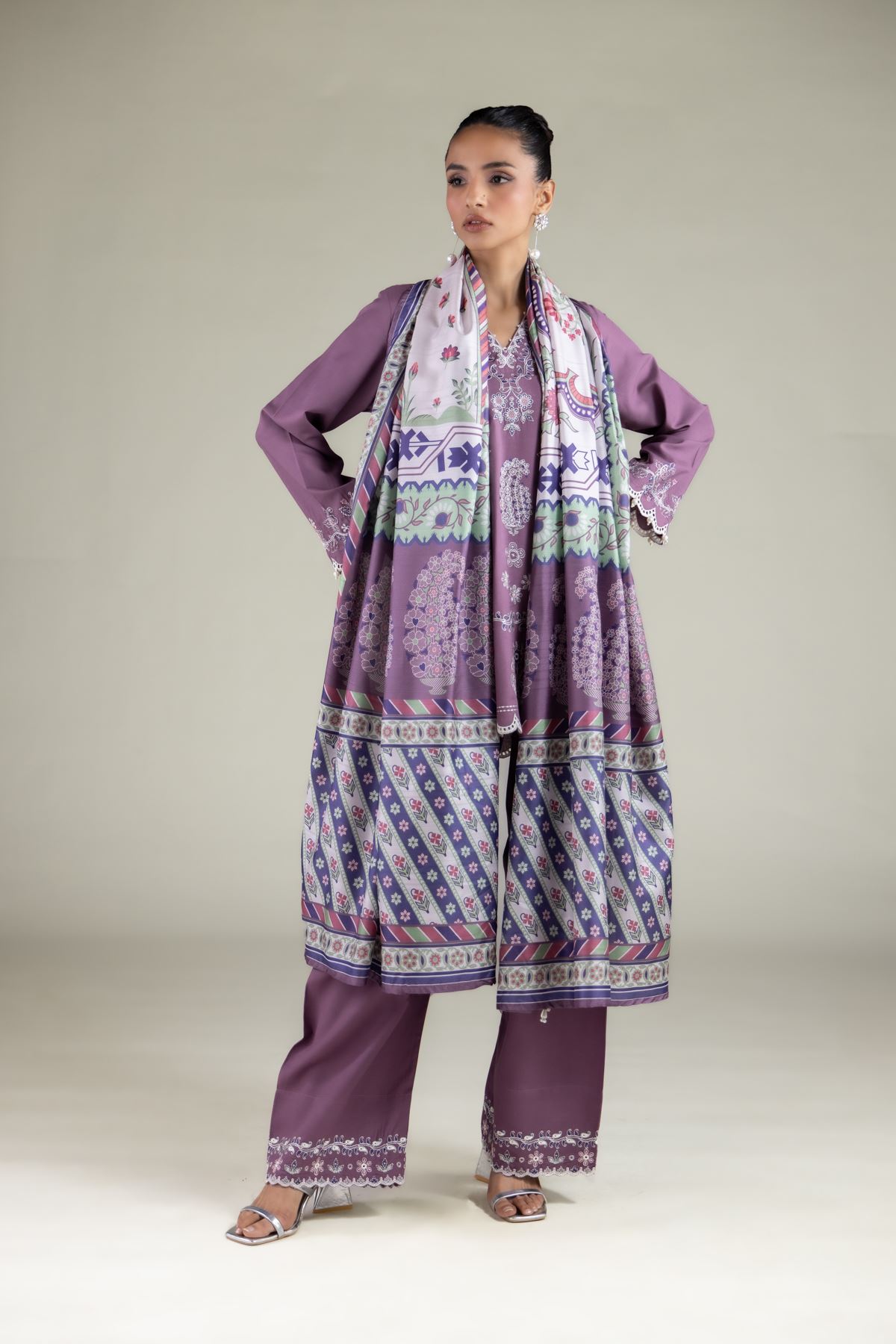 Embroidered Polyester Silk Geometric All-Season Dupatta - 2-26-112-A-C-VG
