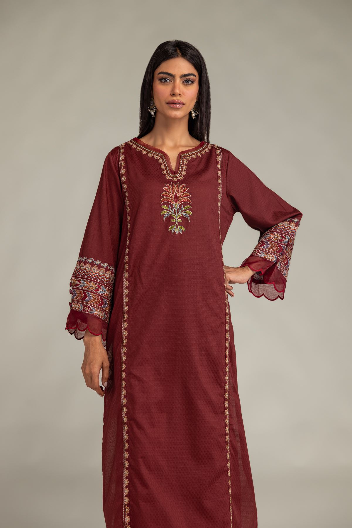 Embroidered Cotton Dobby Floral Cotton Kurta - 1-26-305-C-H2-VG