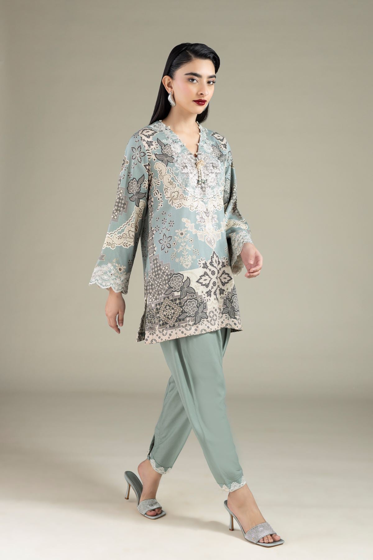 Embroidered Raw Silk Pants - 2-26-102-C-G-VG