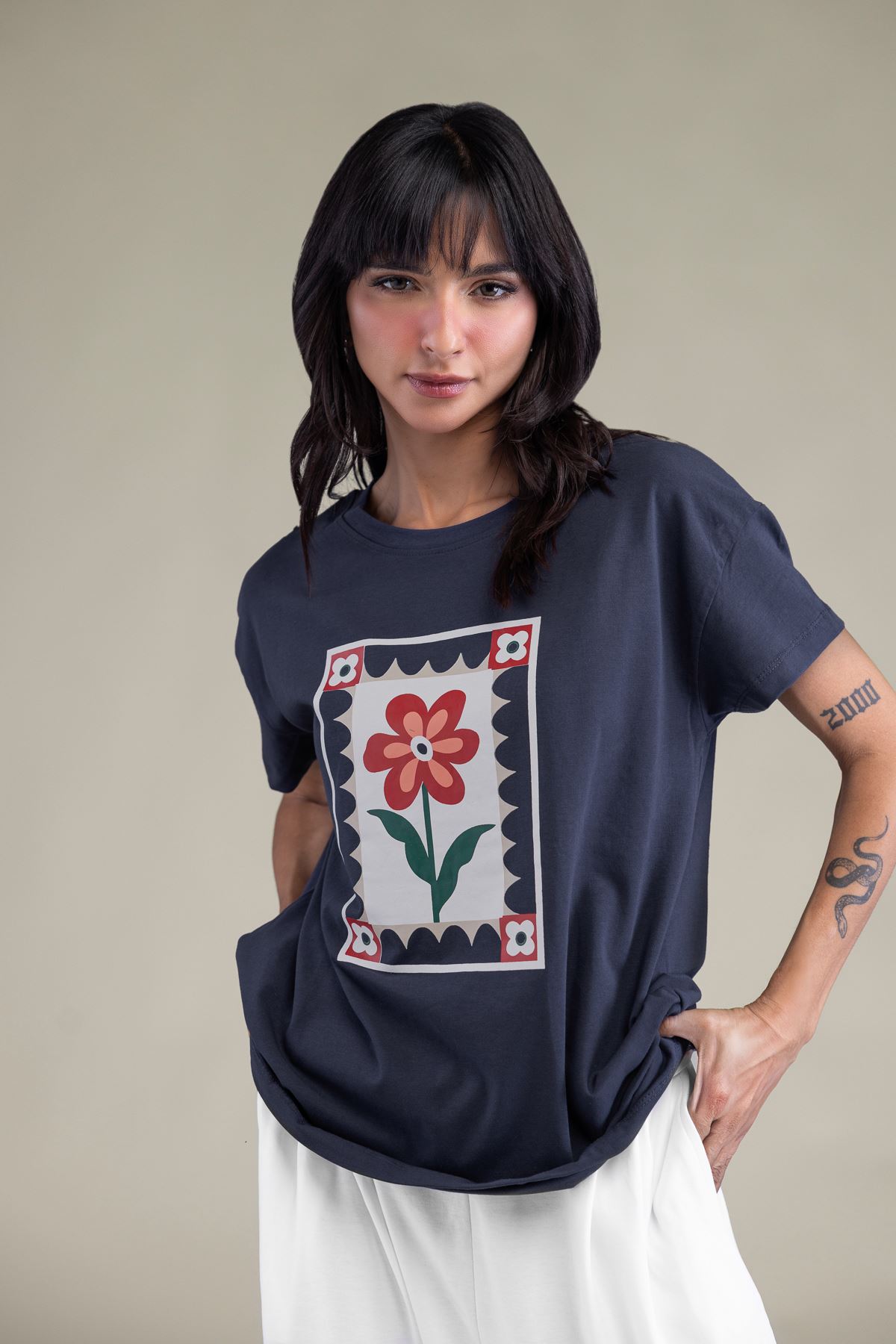Embroidered Lycra Jersey Floral T-Shirt - 3-26-204-A-H1-VG