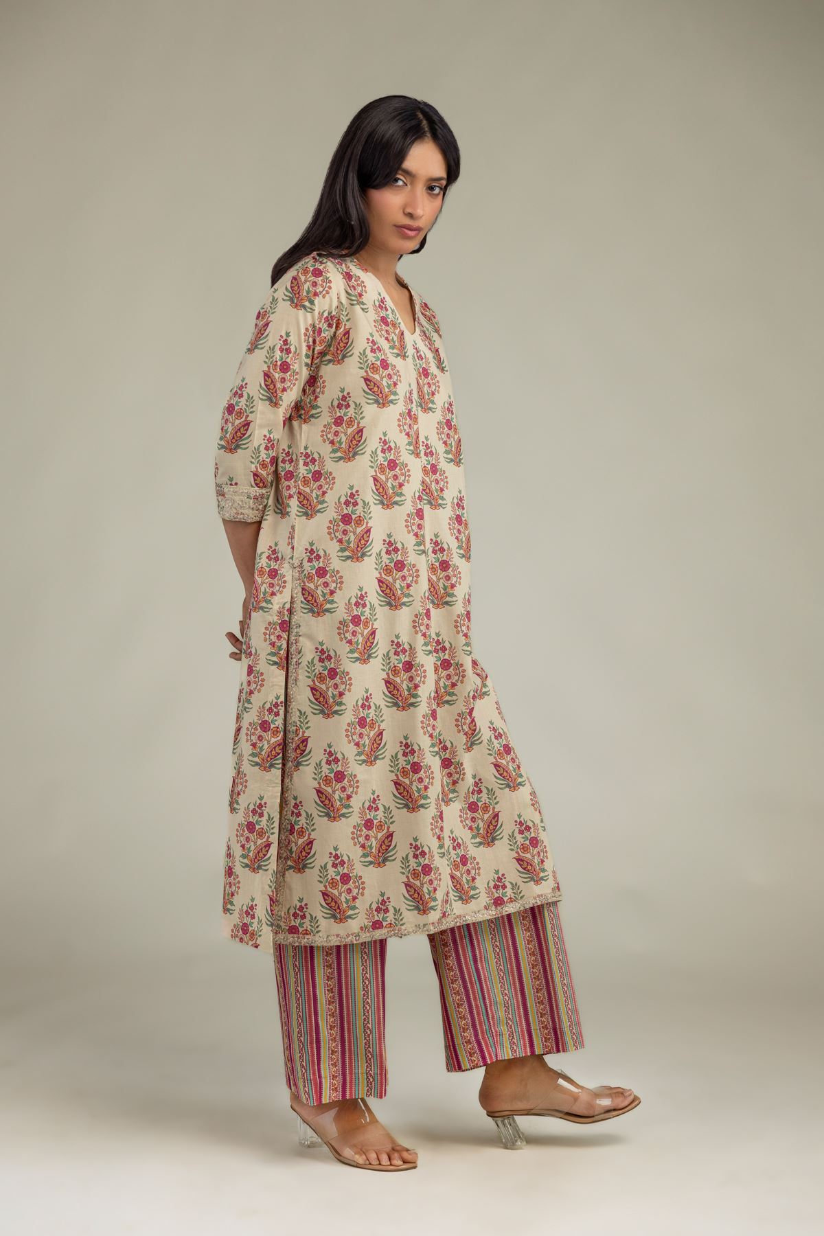 Embroidered Cambric Beige Cambric Kurta - T-A22-26-206FA1-VG