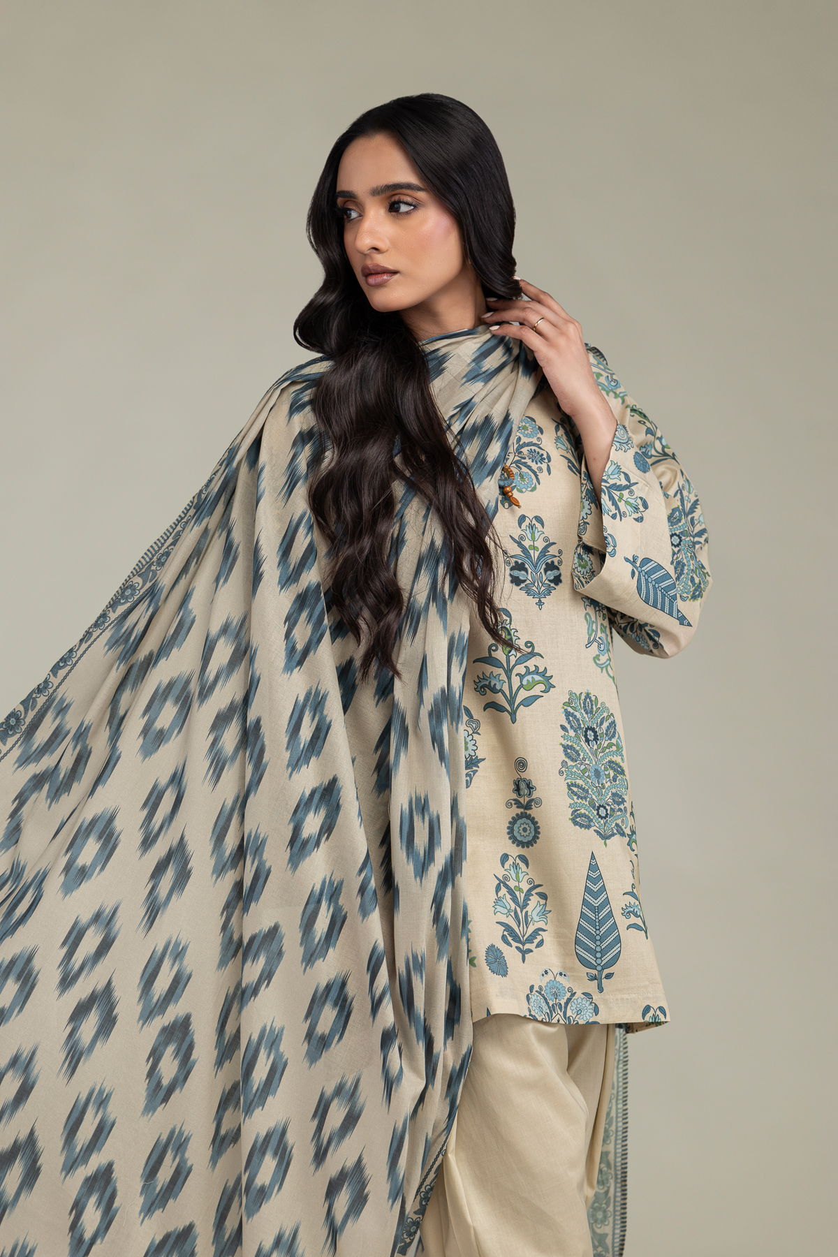 Printed Lawn Beige Lawn Dupatta - 1-26-244-C-D1-VG
