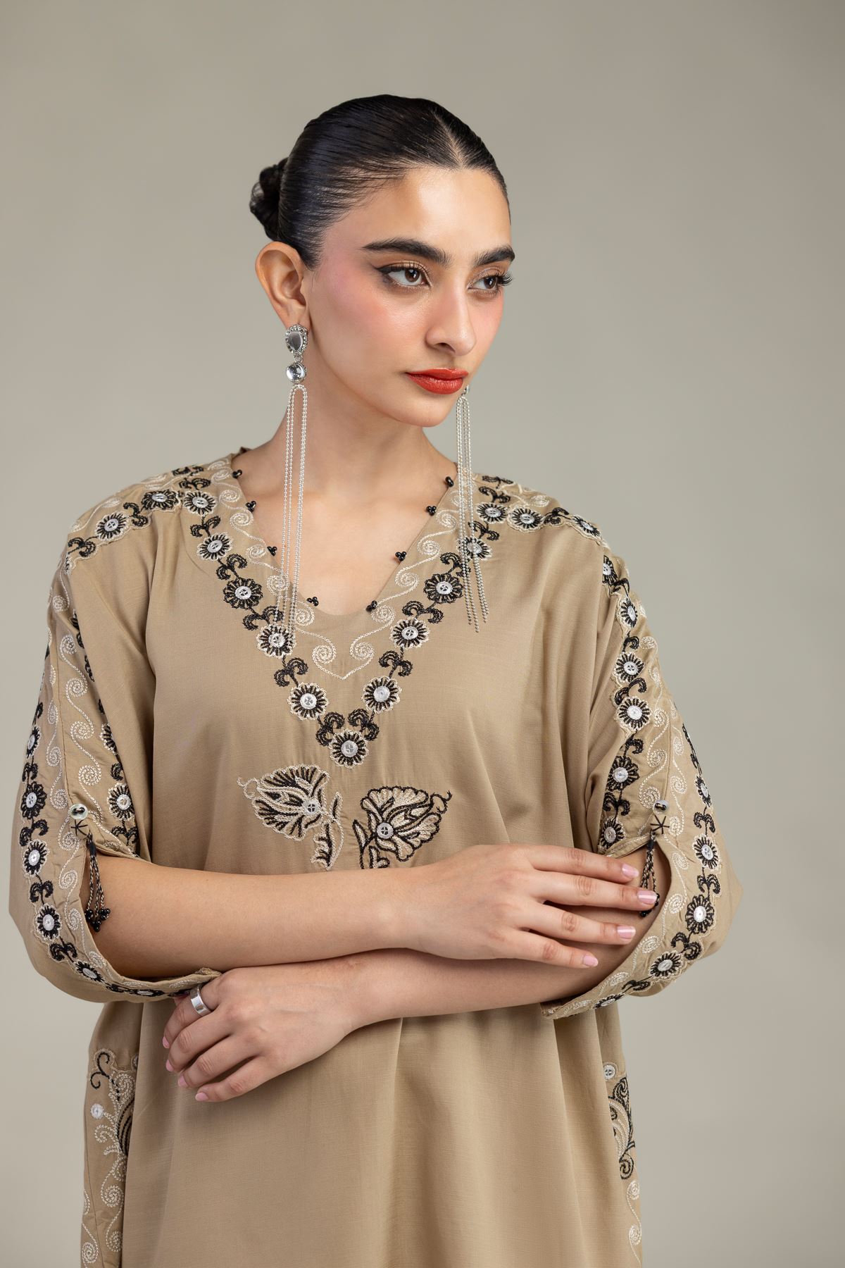 Embroidered Raw Silk Beige Silk Kurta - 8-26-210-A-D1-VG
