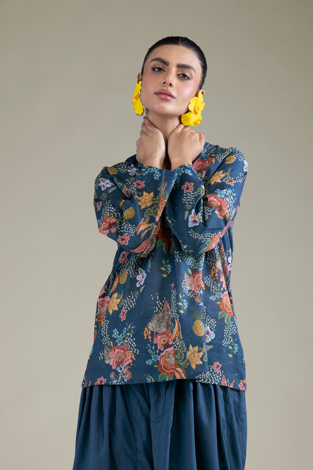 Embroidered Cambric Blue Cambric Shirt - 1-26-211-A-A2-VG