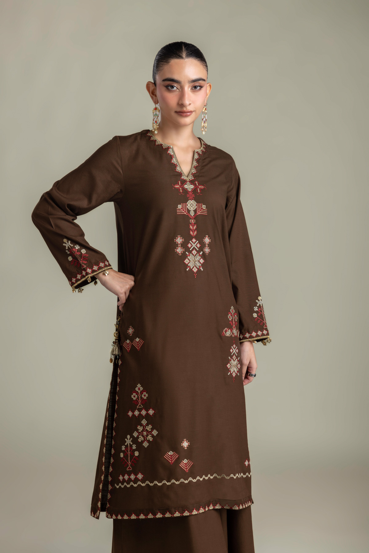 Embroidered Raw Silk Embroidered Silk Kurta - 2-26-418-A-H1-VG