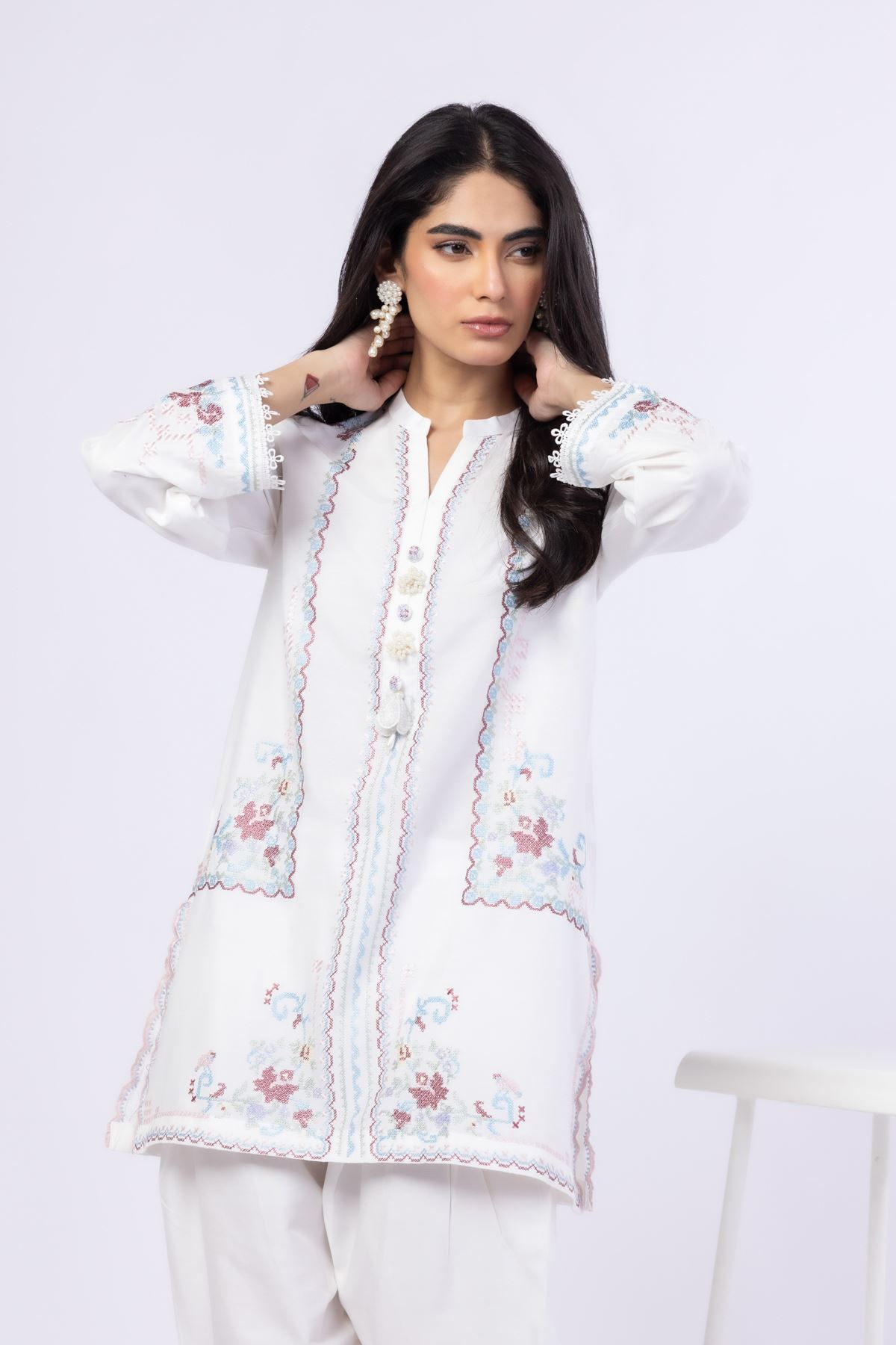Embroidered Raw Silk Kurta - 25-10-12E4-10TA-VG