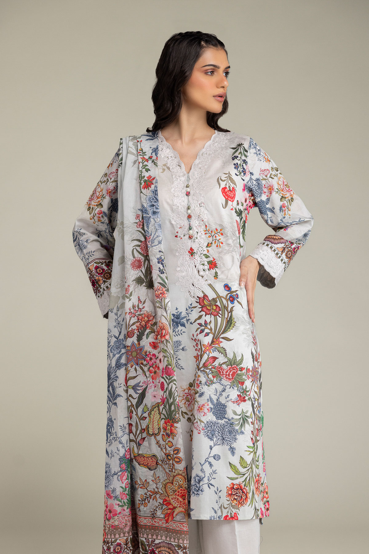 Embroidered Cambric Fabrics 3 Piece - T-A33-26-207FD1-VG