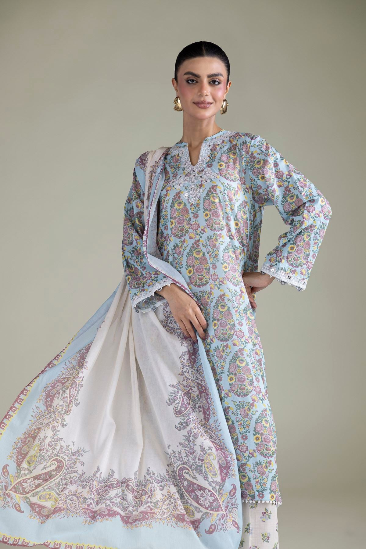 Embroidered Cambric Cambric Tailored 3-Piece - 1-26-102-A-F-VG