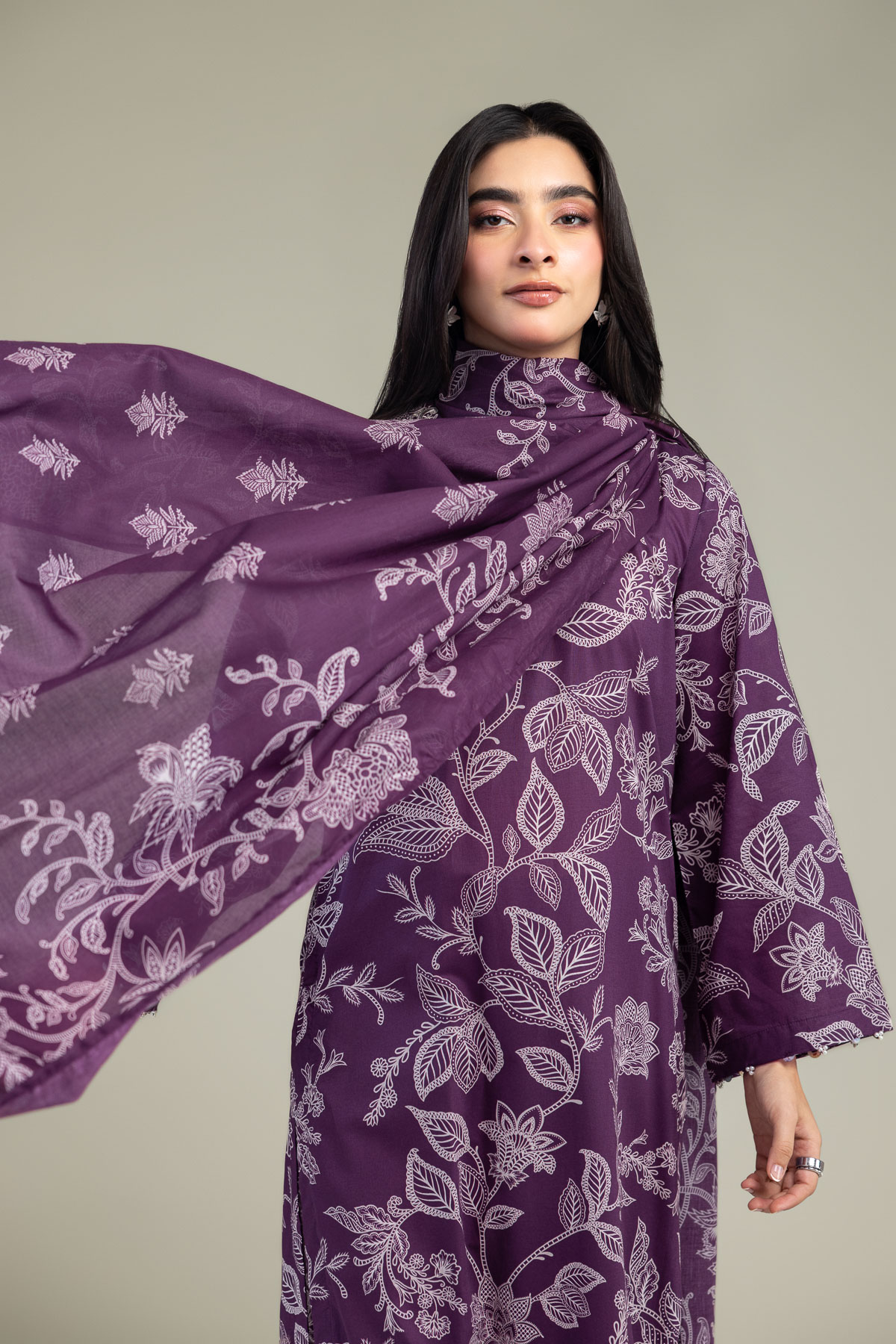 Embroidered Lawn Floral Purple Dupatta - 1-26-102-A-F-VG