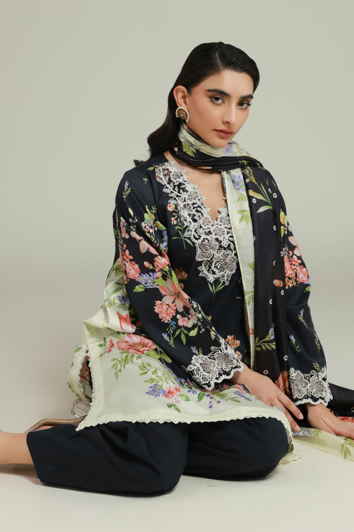 Printed Satin Fabrics 3 Piece - CA49A-VG