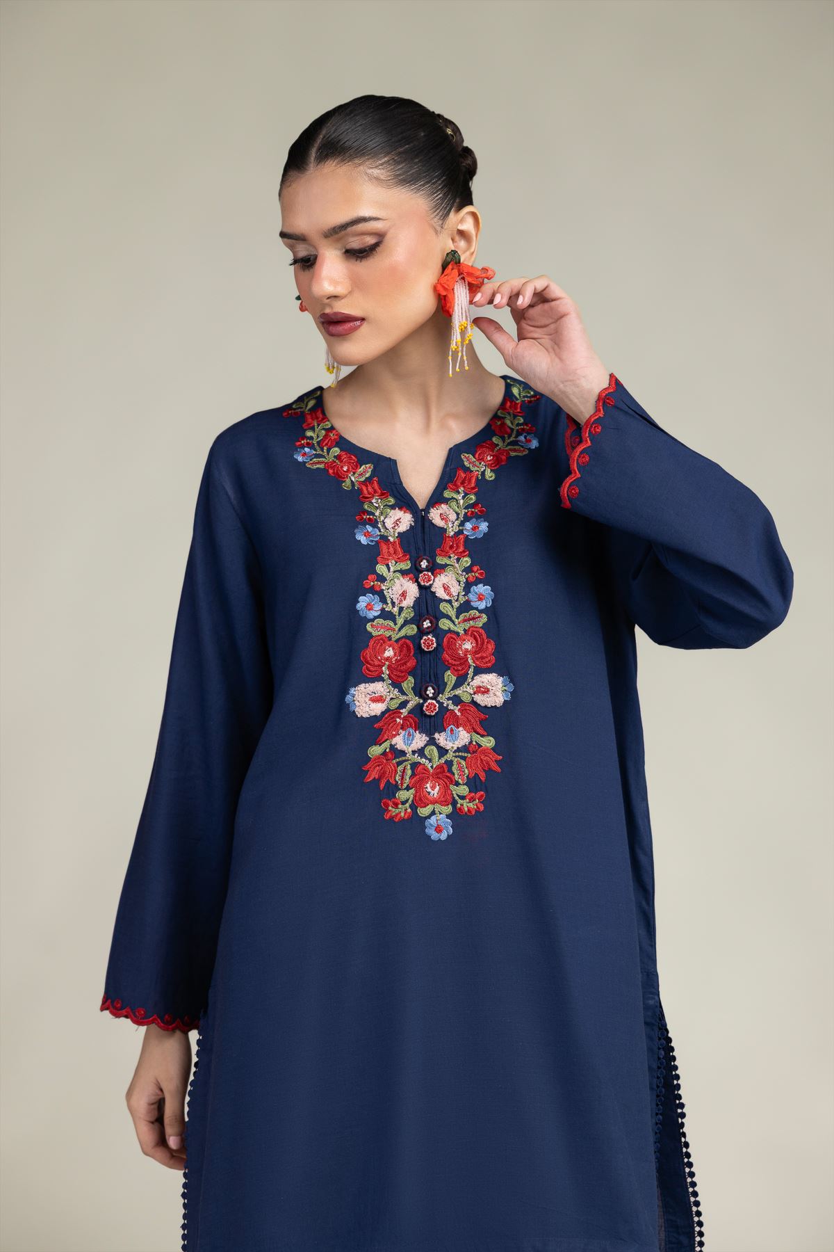 Embroidered Raw Silk Silk Navy Kurta - 1-26-245-A-J1-VG