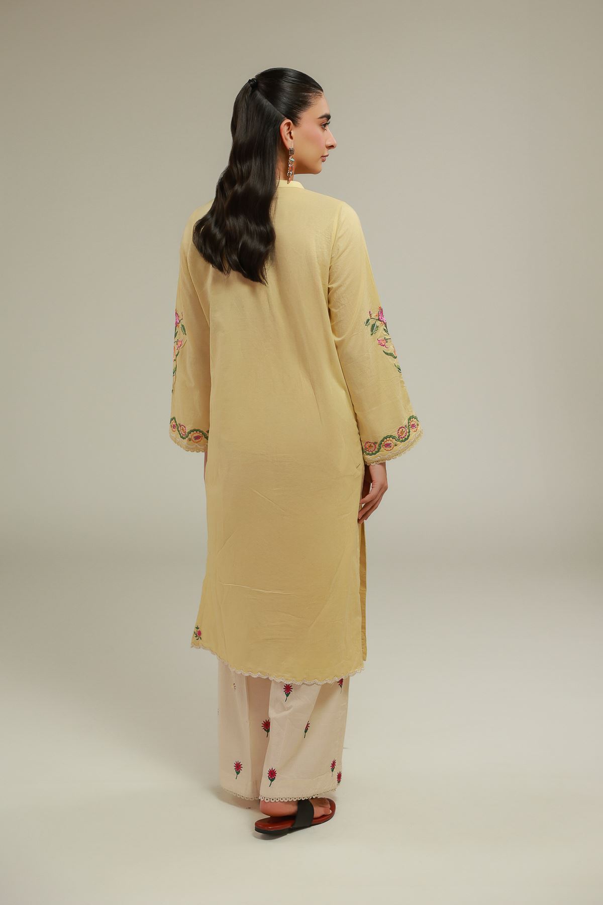 Embroidered Cambric Floral Cambric Kurta - 12-26-114-E-G-VG
