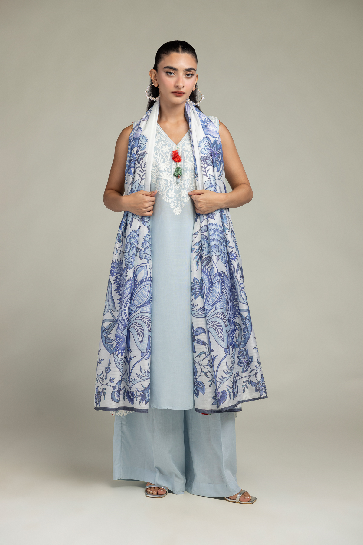 Embroidered Polyester Silk Floral Silk Dupatta - 2-26-106-A-H-VG