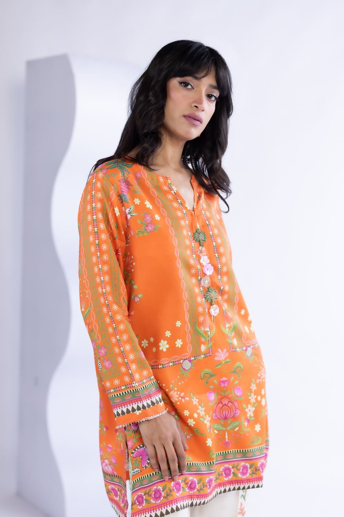 Printed Thai Silk Kurta - ST25086A-VG