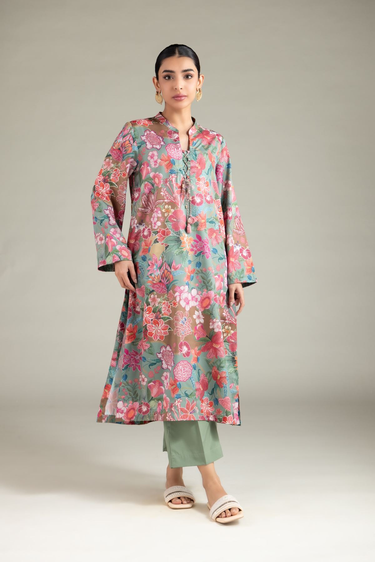 Printed Polyester Silk Kurta - 1-26-130-A-B-VG