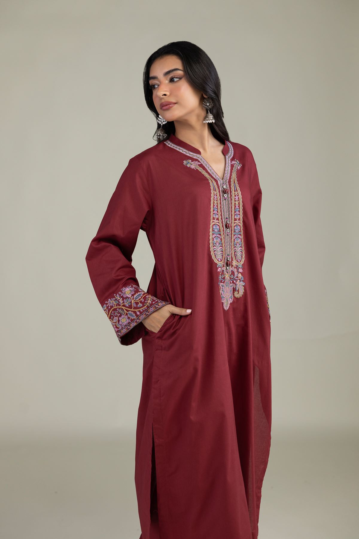 Embroidered Cambric Floral Cambric Kurta - 1-26-224-B-B1-VG