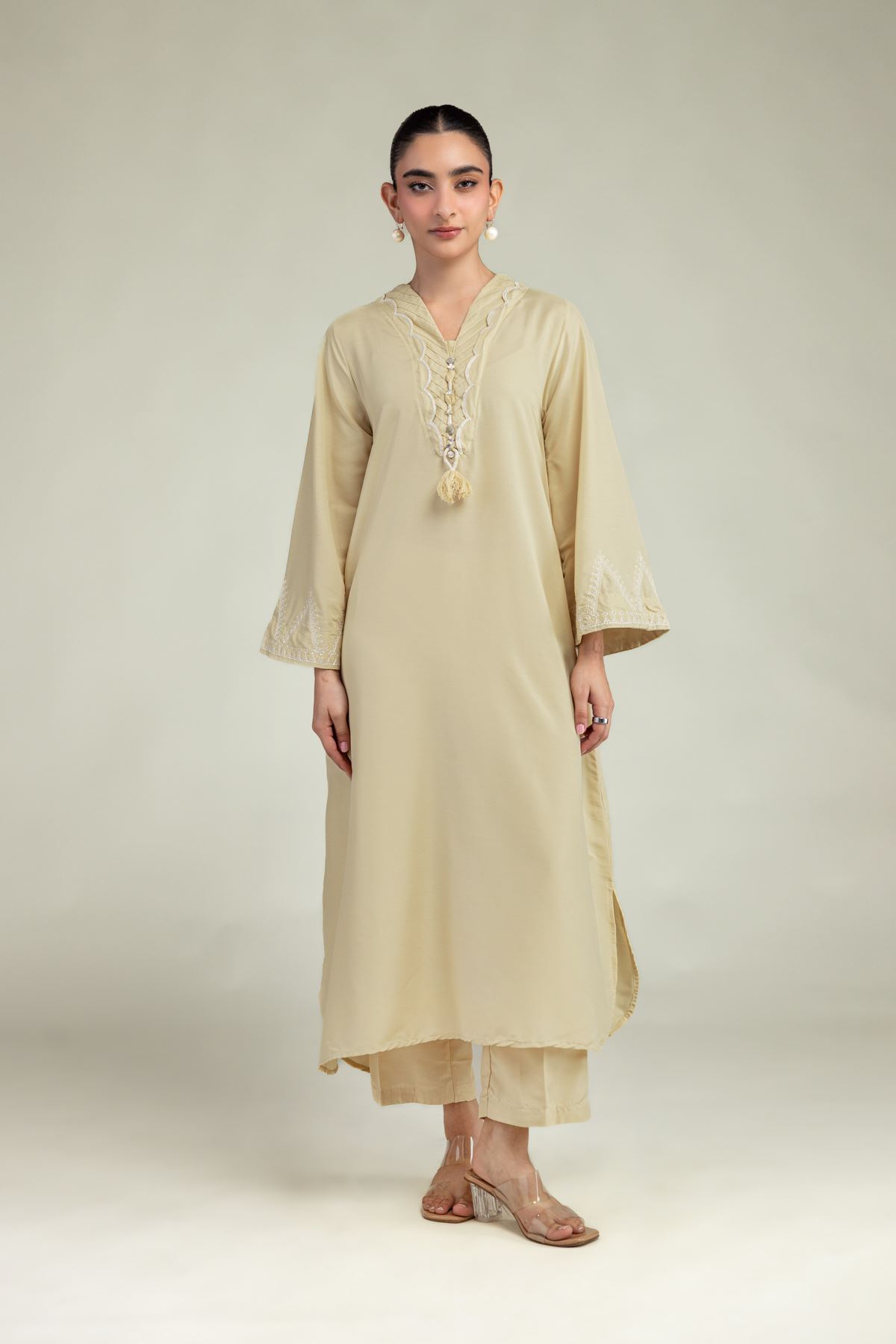 Embroidered Arabic Lawn Beige Lawn Pants - 8-26-210-A-B1-VG