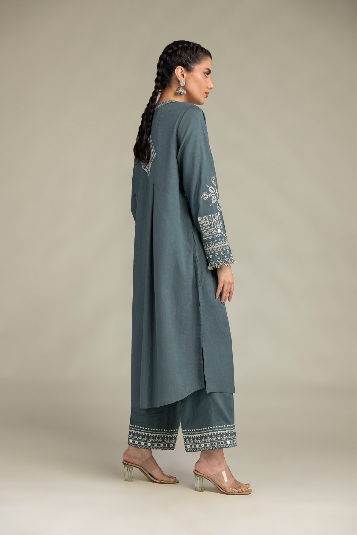 Embroidered Raw Silk Raw Silk Pants - 2-26-306-A-D1-VG