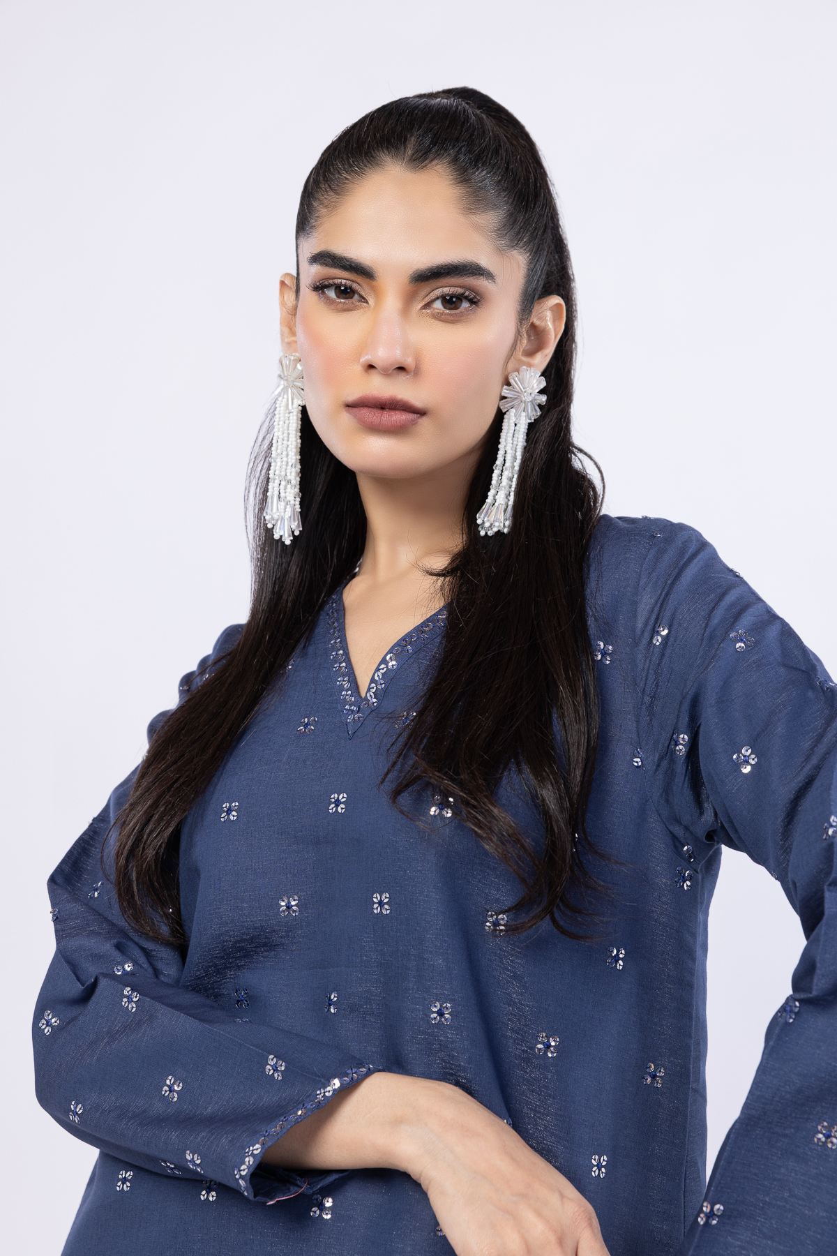 Embroidered Cotton Reflex Kurta - 25-05S22-05TB-VG