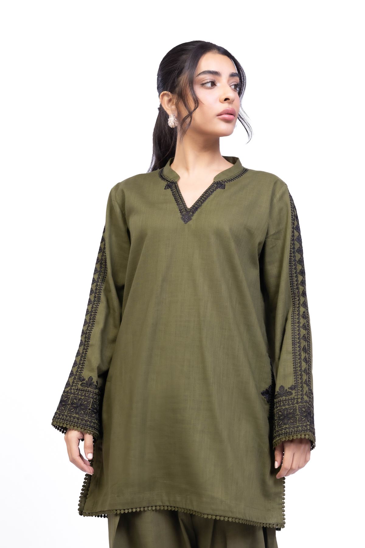 Embroidered Heavy Textured Cotton Kurta - 25-08-8E6-02TA-VG